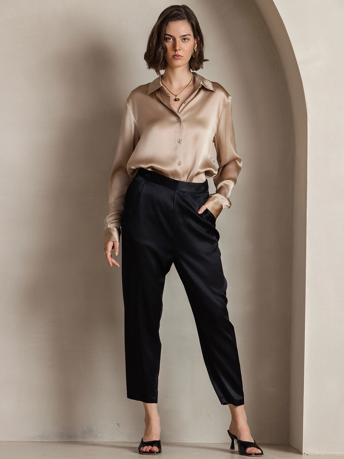 19Momme Silk Basic Lapel Shirt