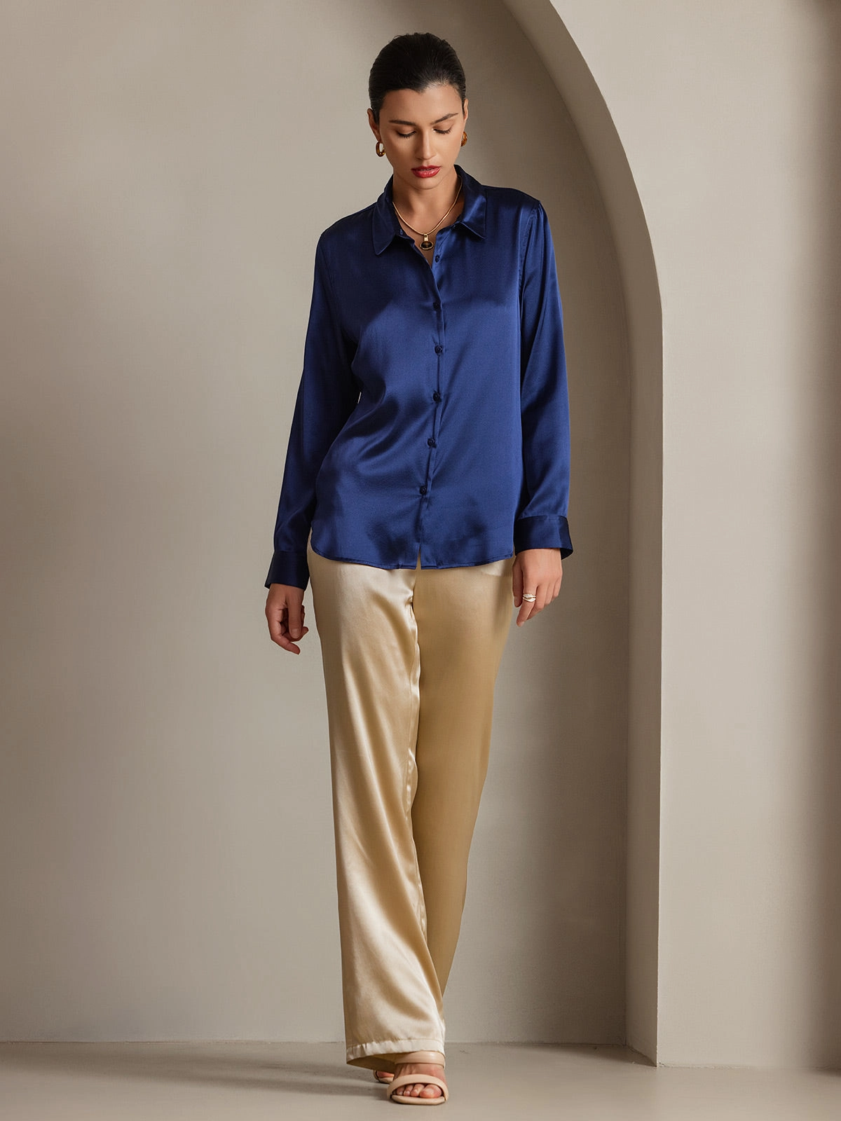 19Momme Silk Basic Lapel Shirt