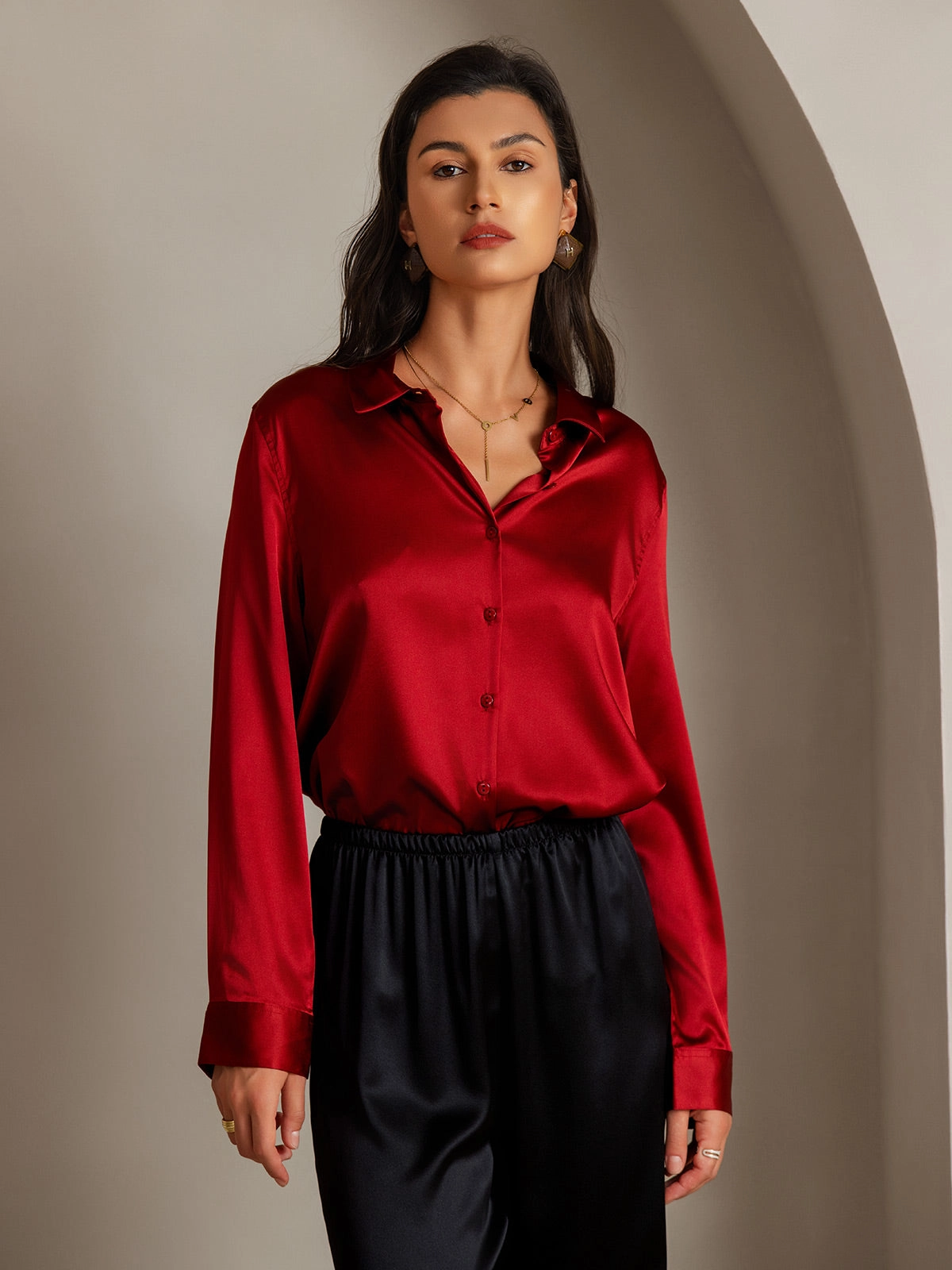 19Momme Silk Basic Lapel Shirt