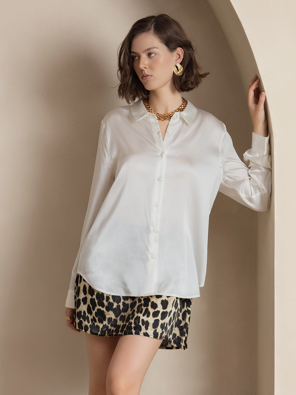19Momme Silk Basic Lapel Shirt