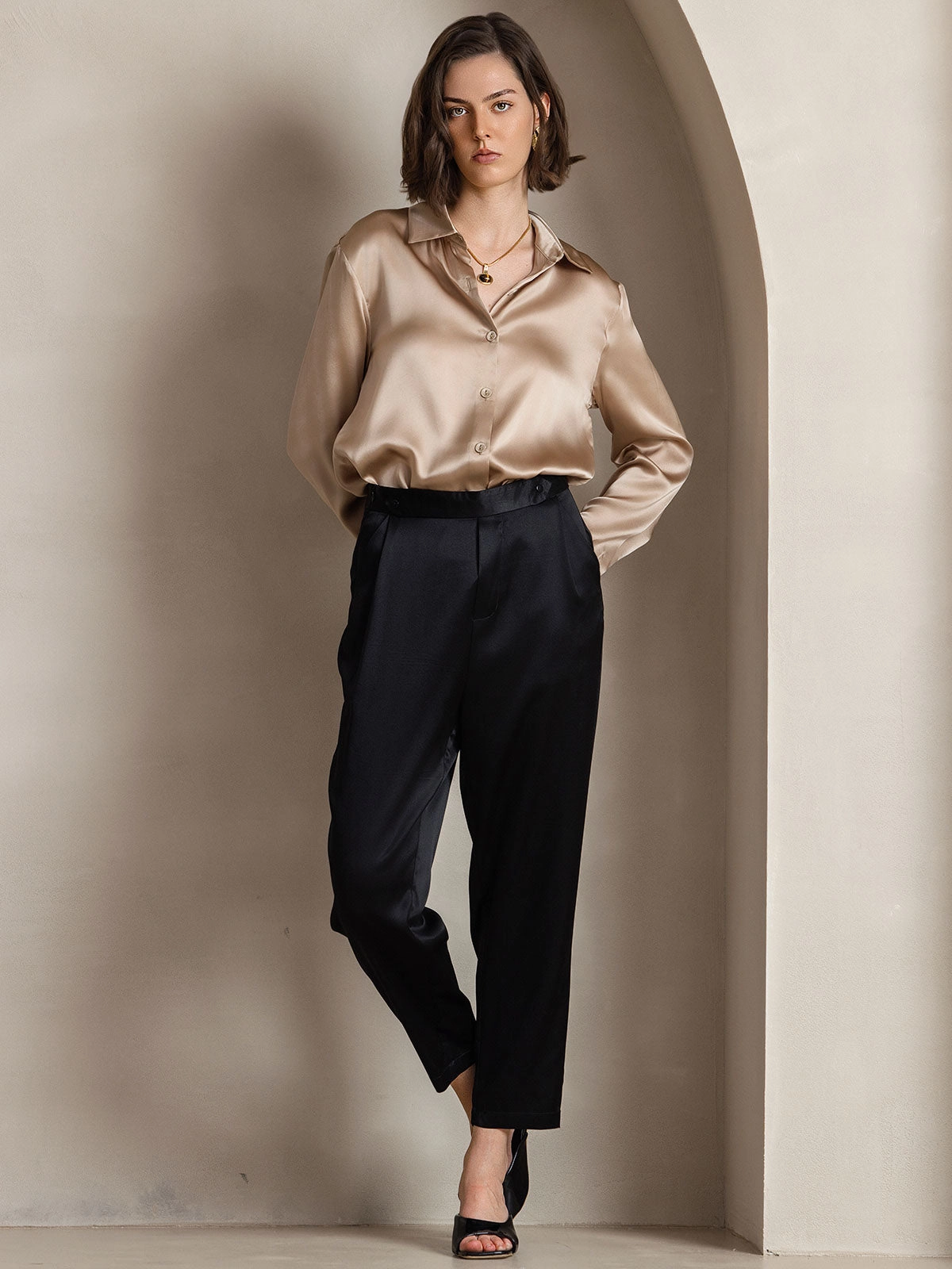 19Momme Silk Basic Lapel Shirt