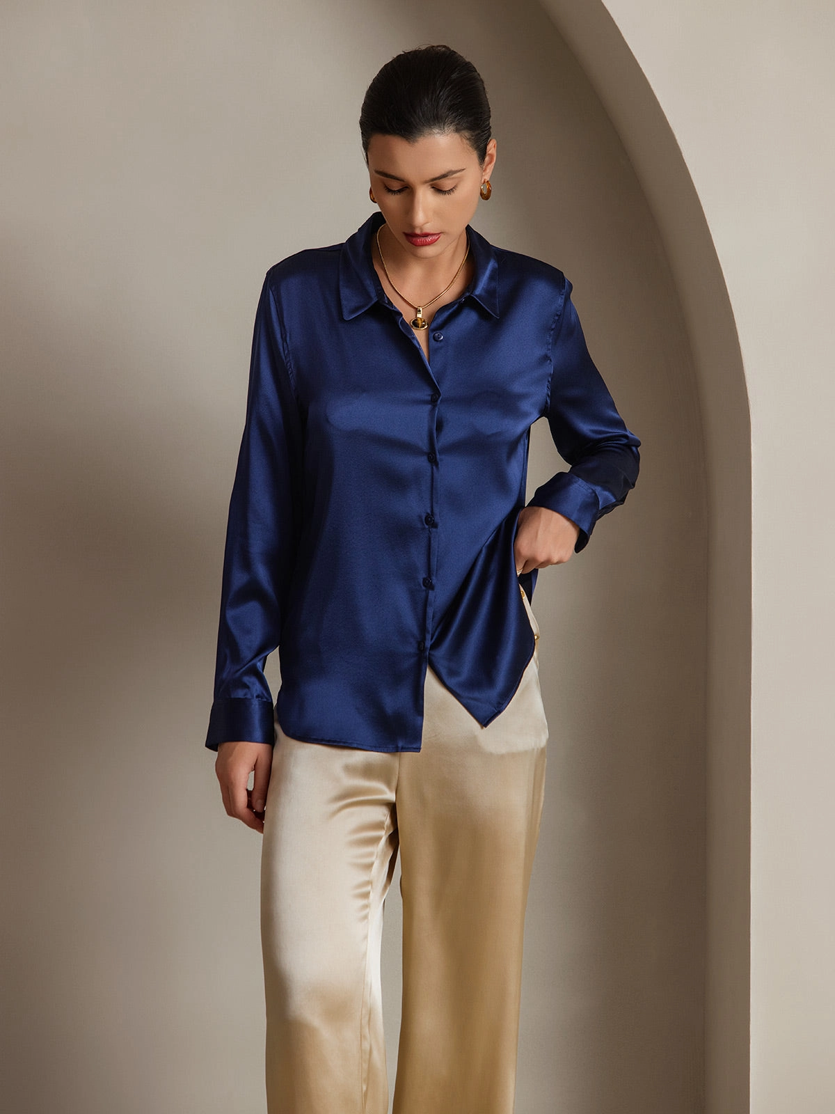 19Momme Silk Basic Lapel Shirt