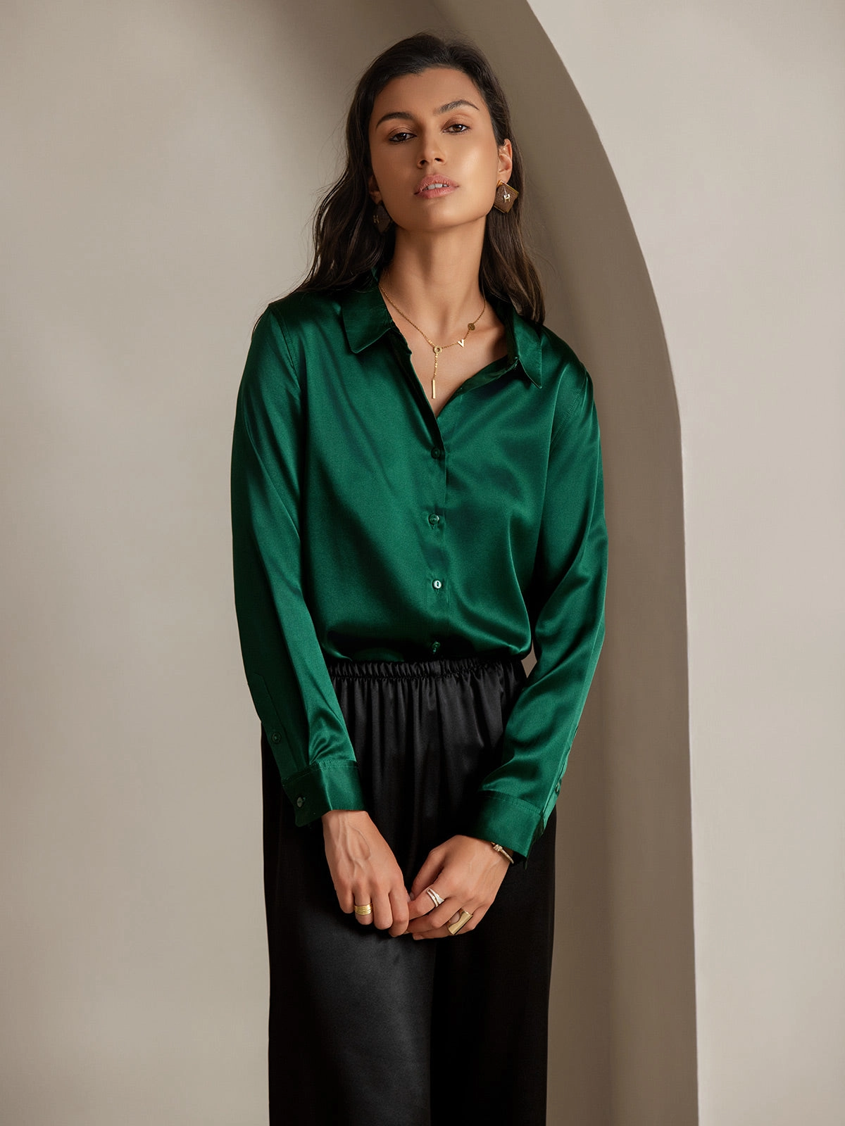 19Momme Silk Basic Lapel Shirt
