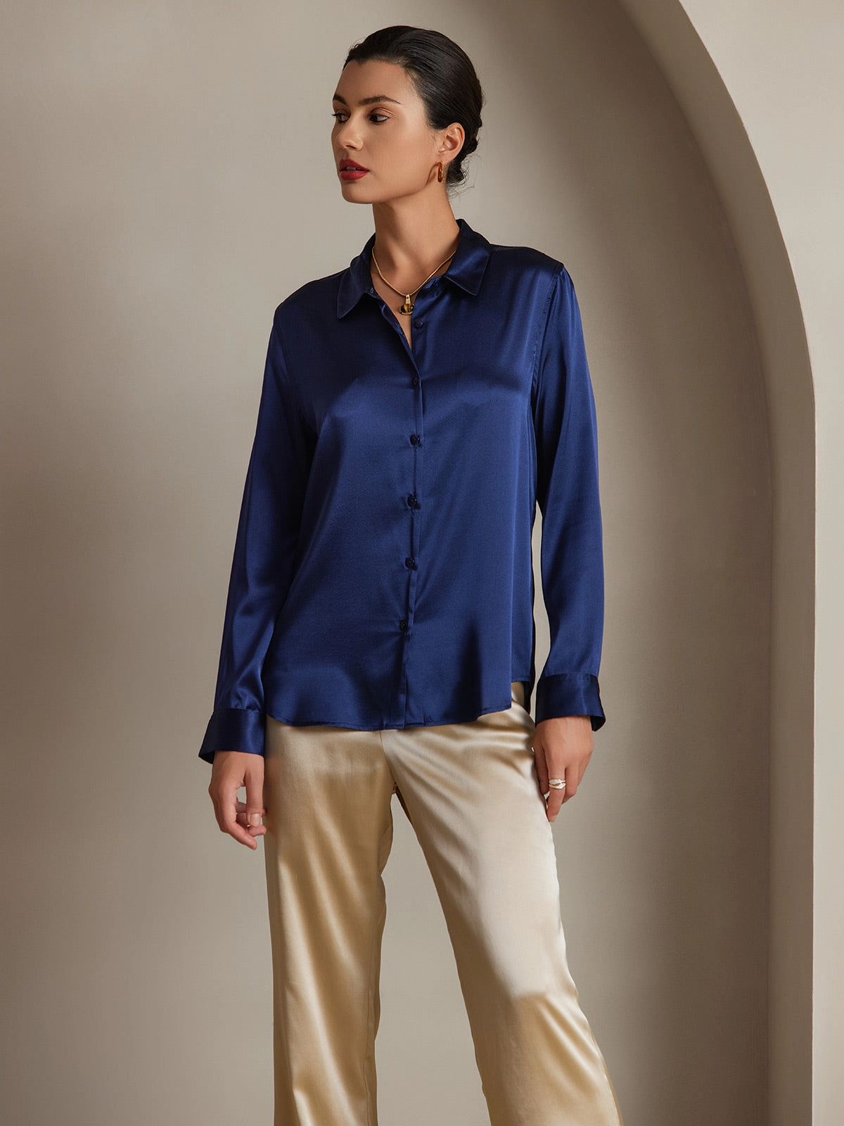 19Momme Silk Basic Lapel Shirt