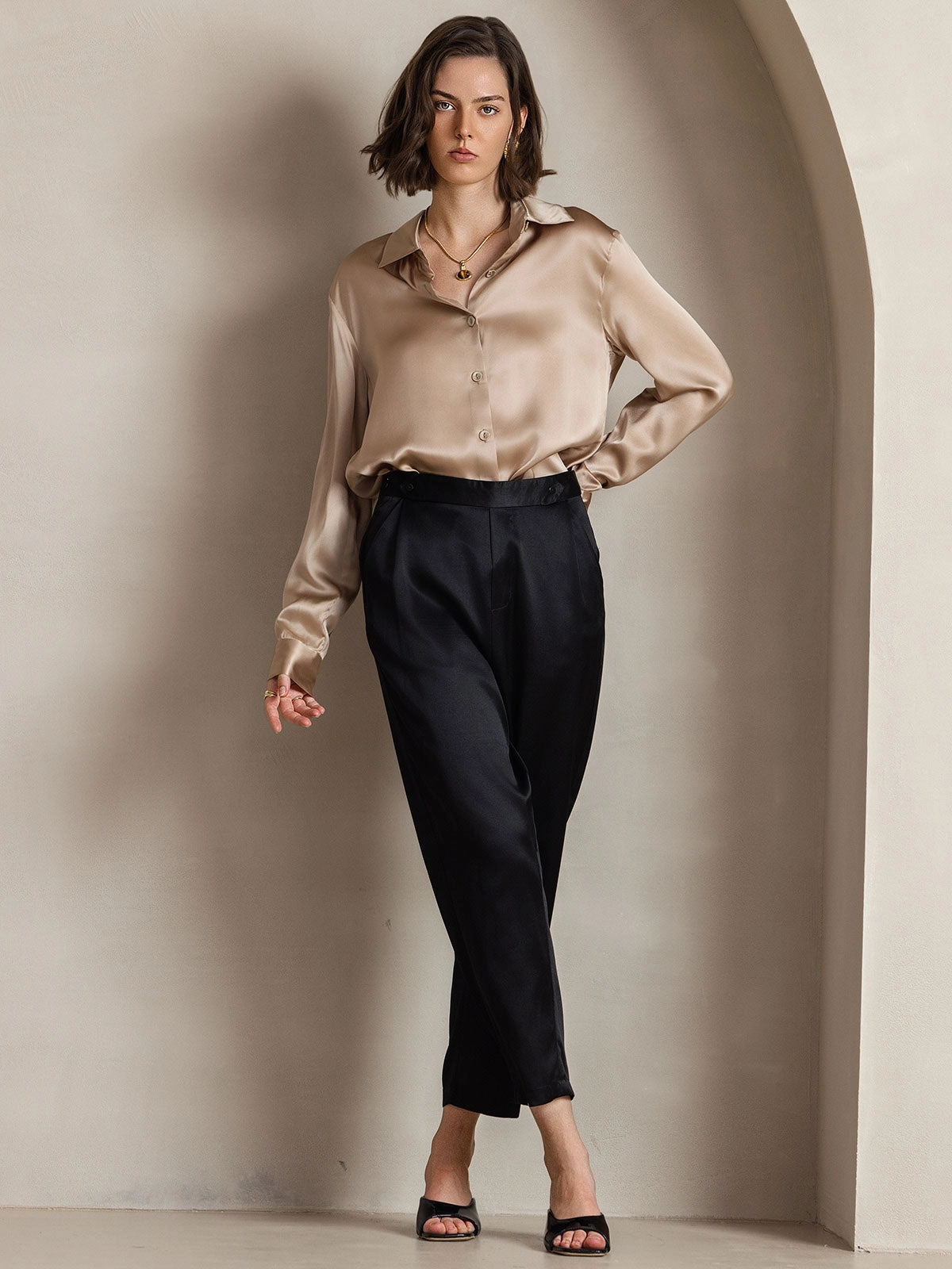 19Momme Silk Basic Lapel Shirt
