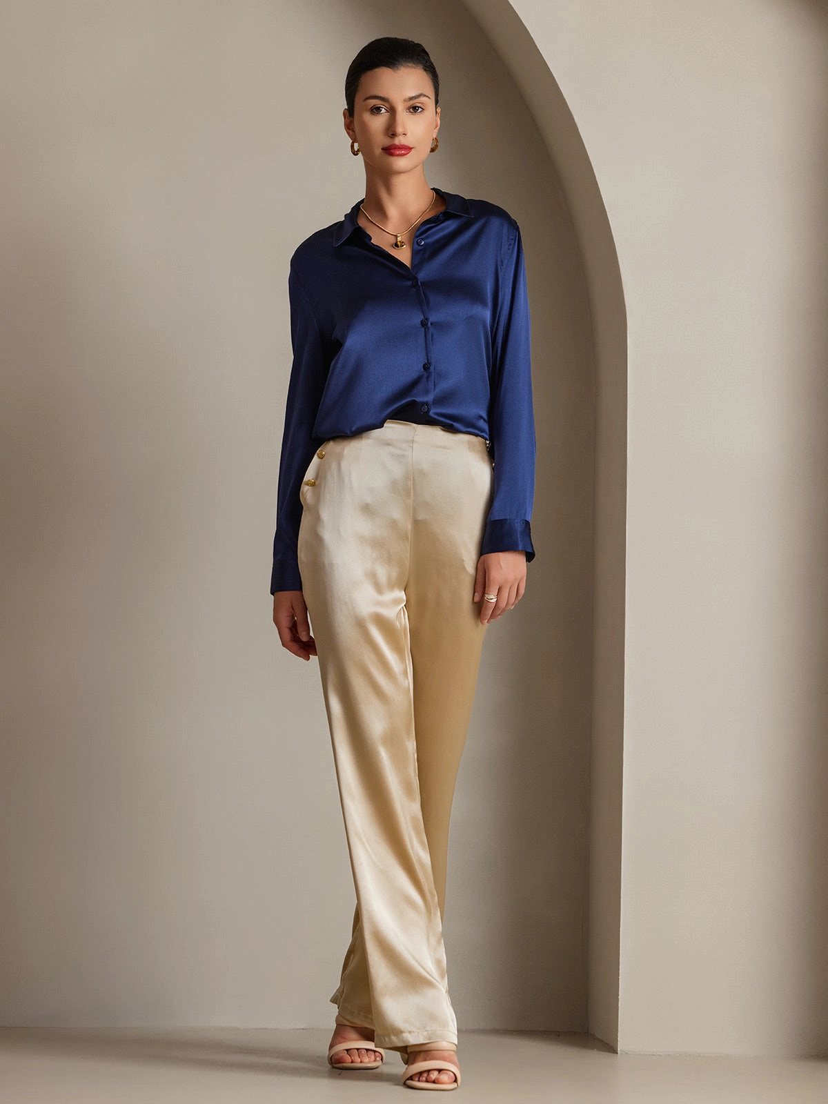 19Momme Silk Basic Military Lapel Shirt