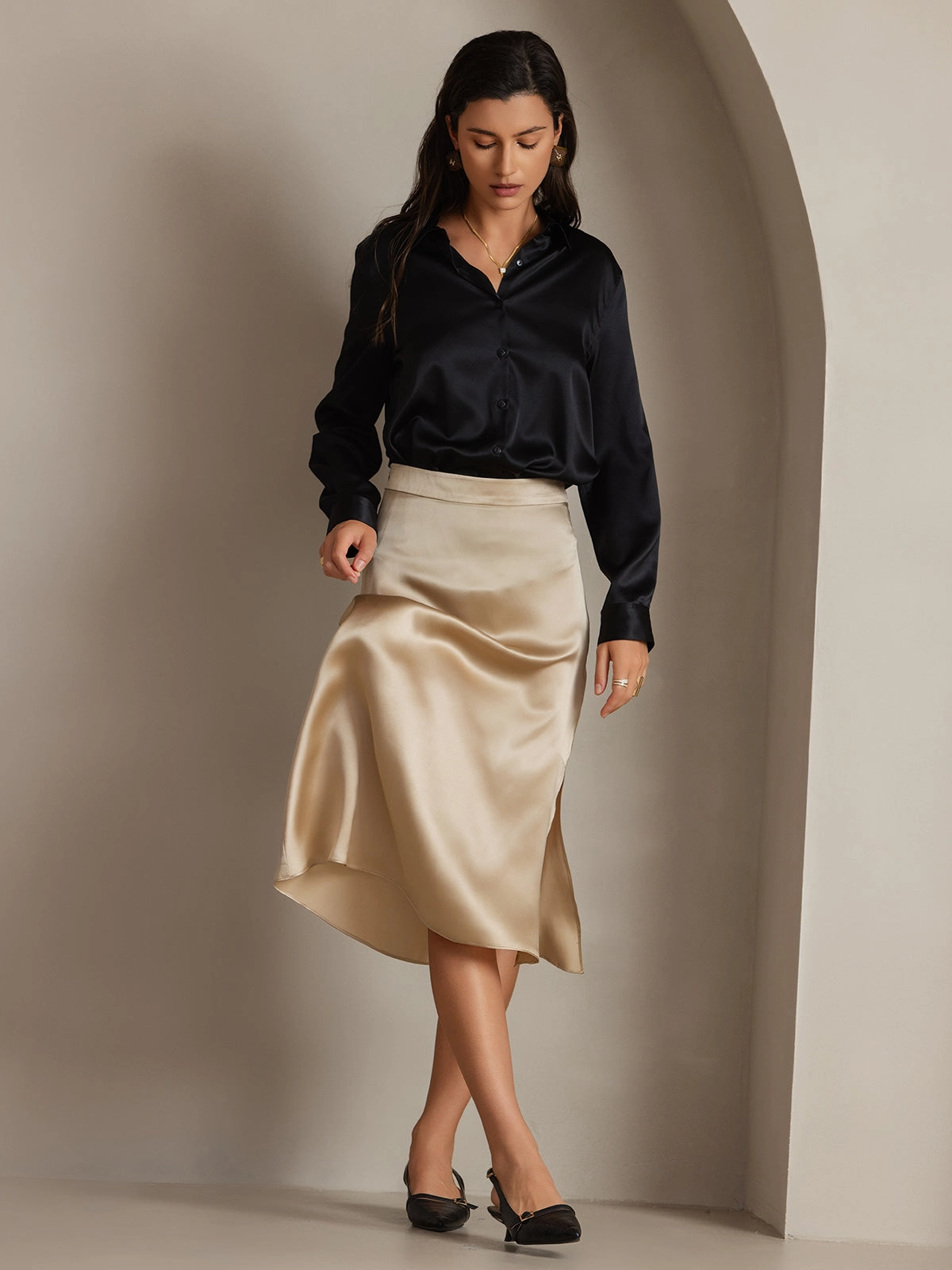 19Momme Silk Basic Military Lapel Shirt