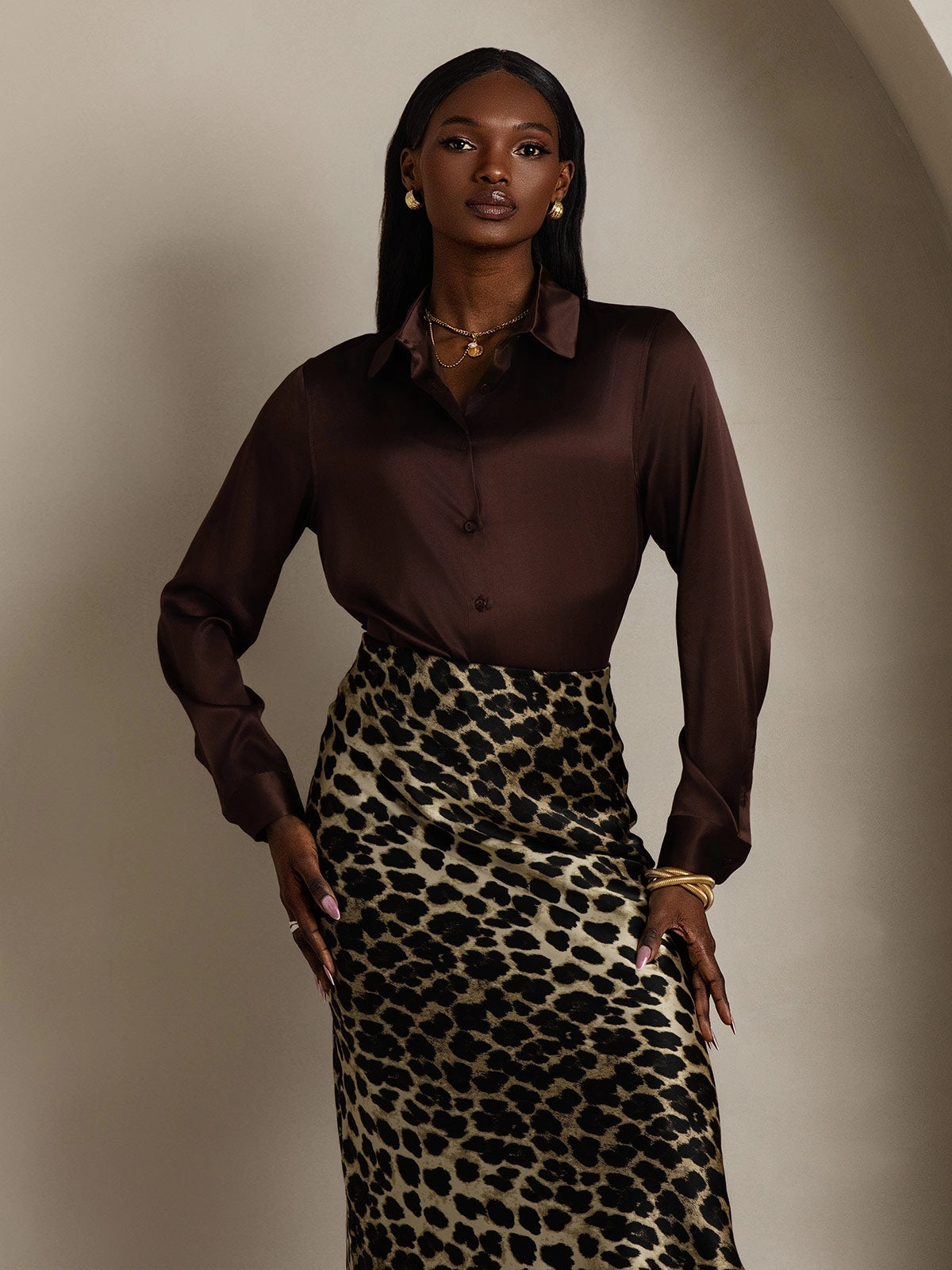 19Momme Silk Basic Military Lapel Shirt
