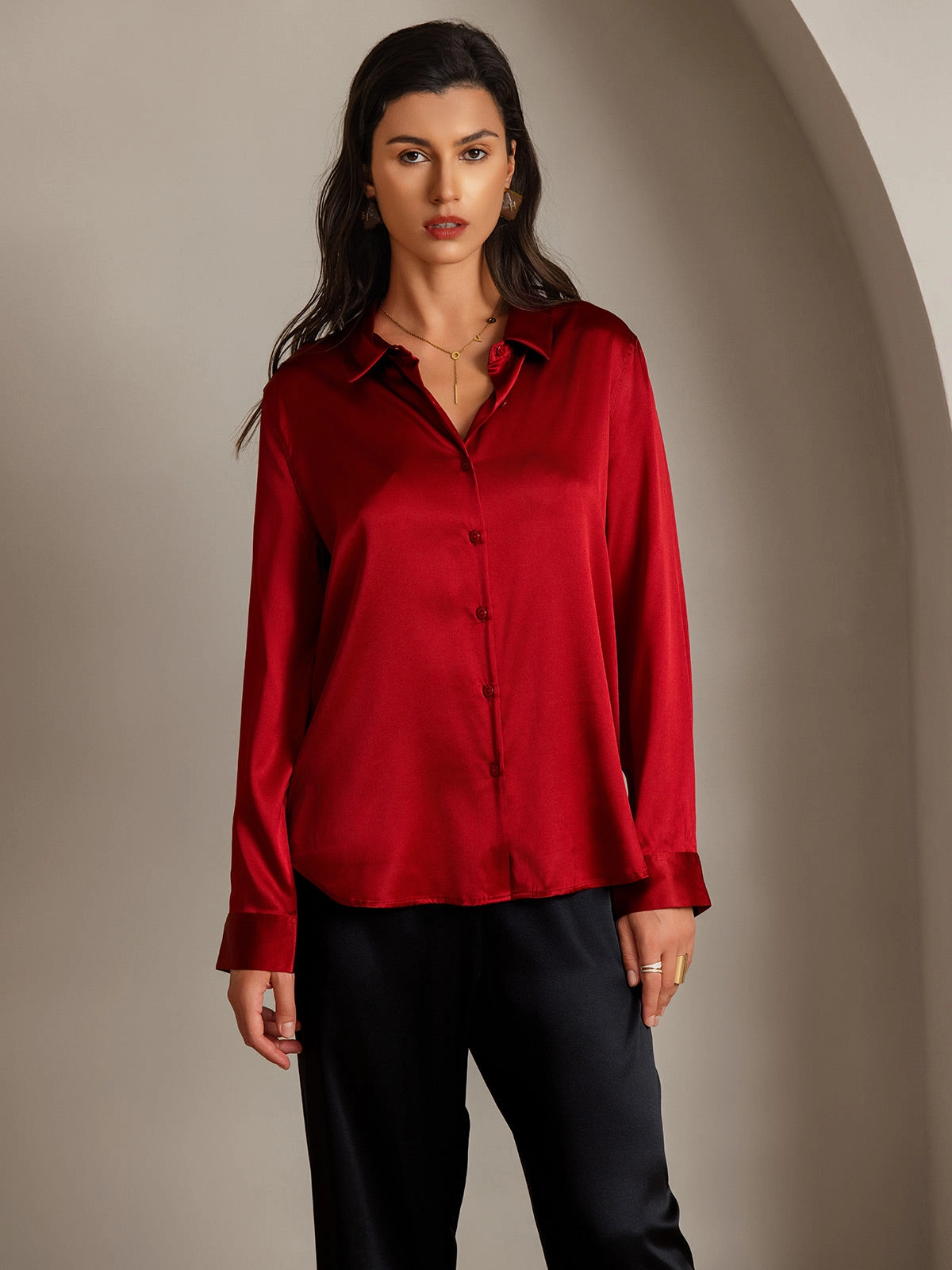 19Momme Silk Basic Military Lapel Shirt