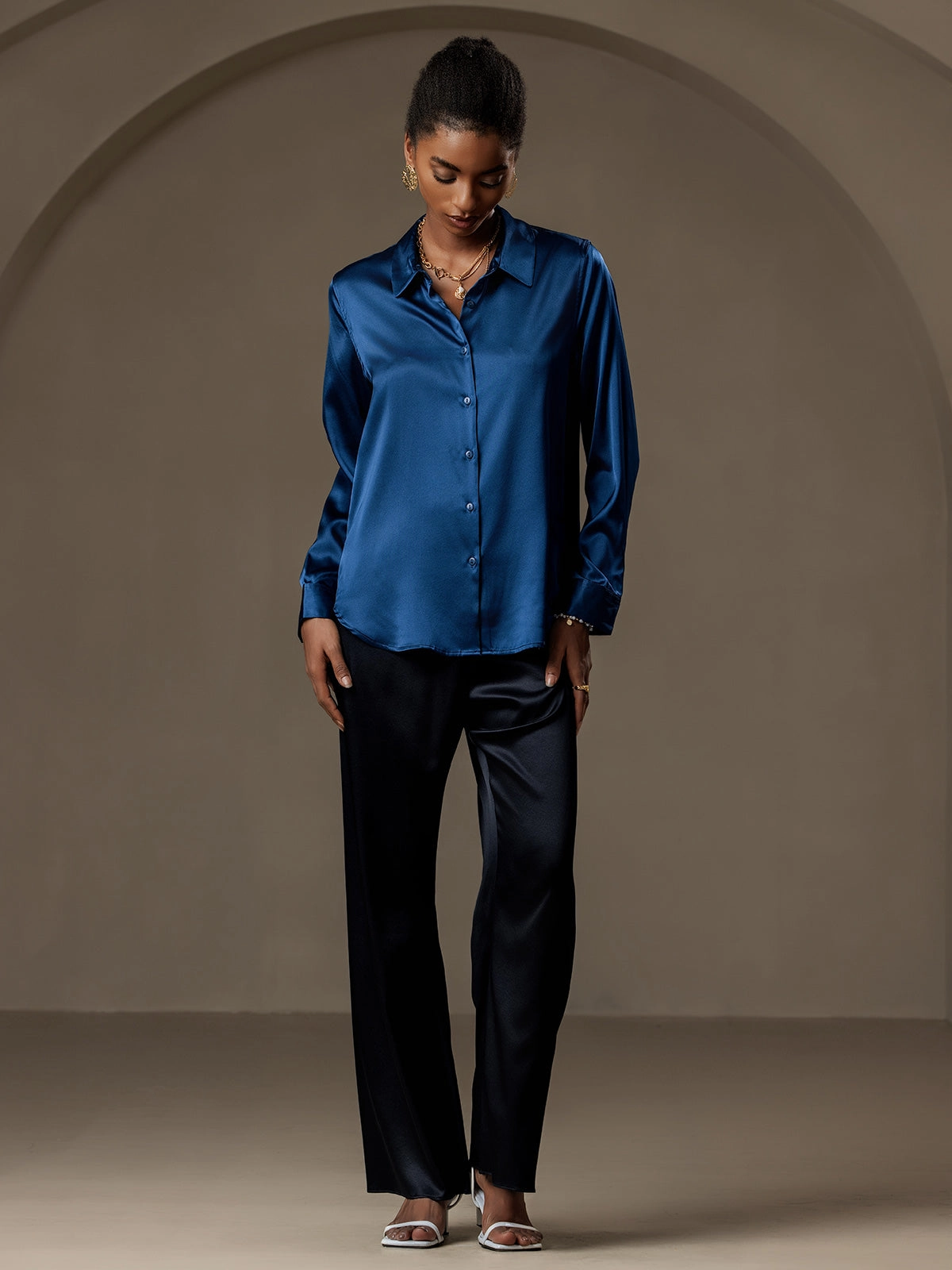 19Momme Silk Basic Military Lapel Shirt
