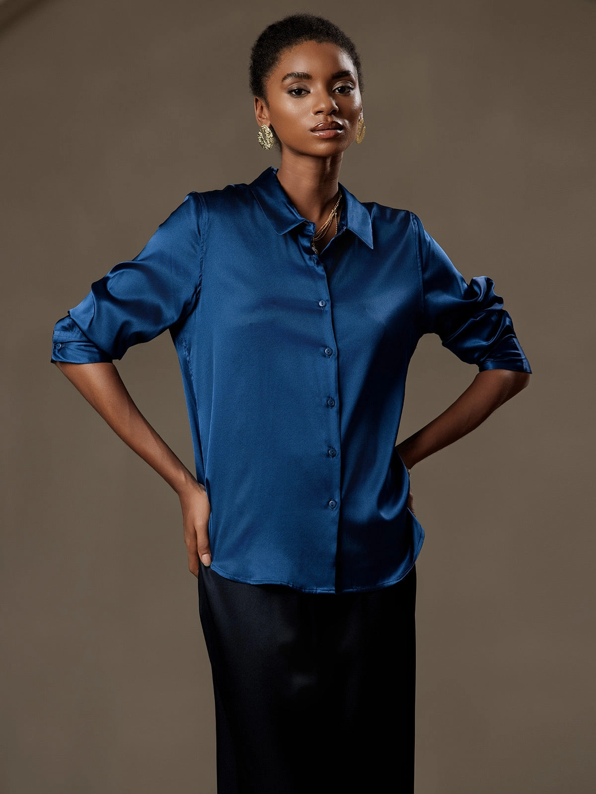 19Momme Silk Basic Military Lapel Shirt