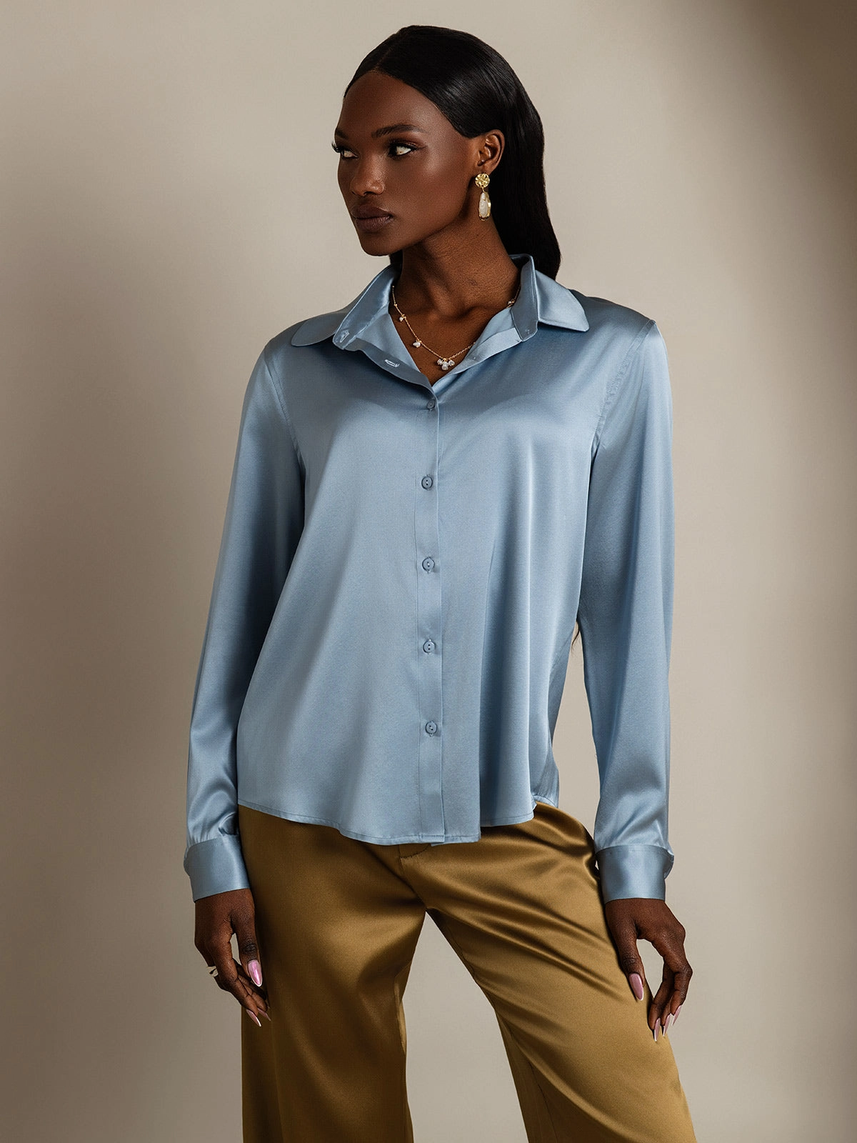 19Momme Silk Basic Military Lapel Shirt