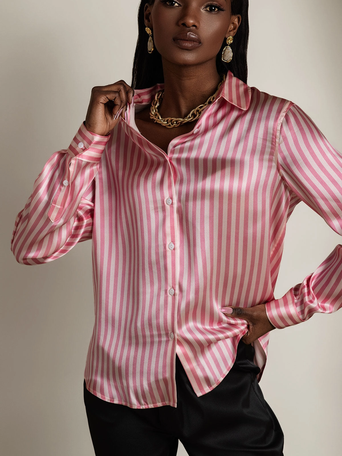 19Momme Silk Basic Military Lapel Shirt