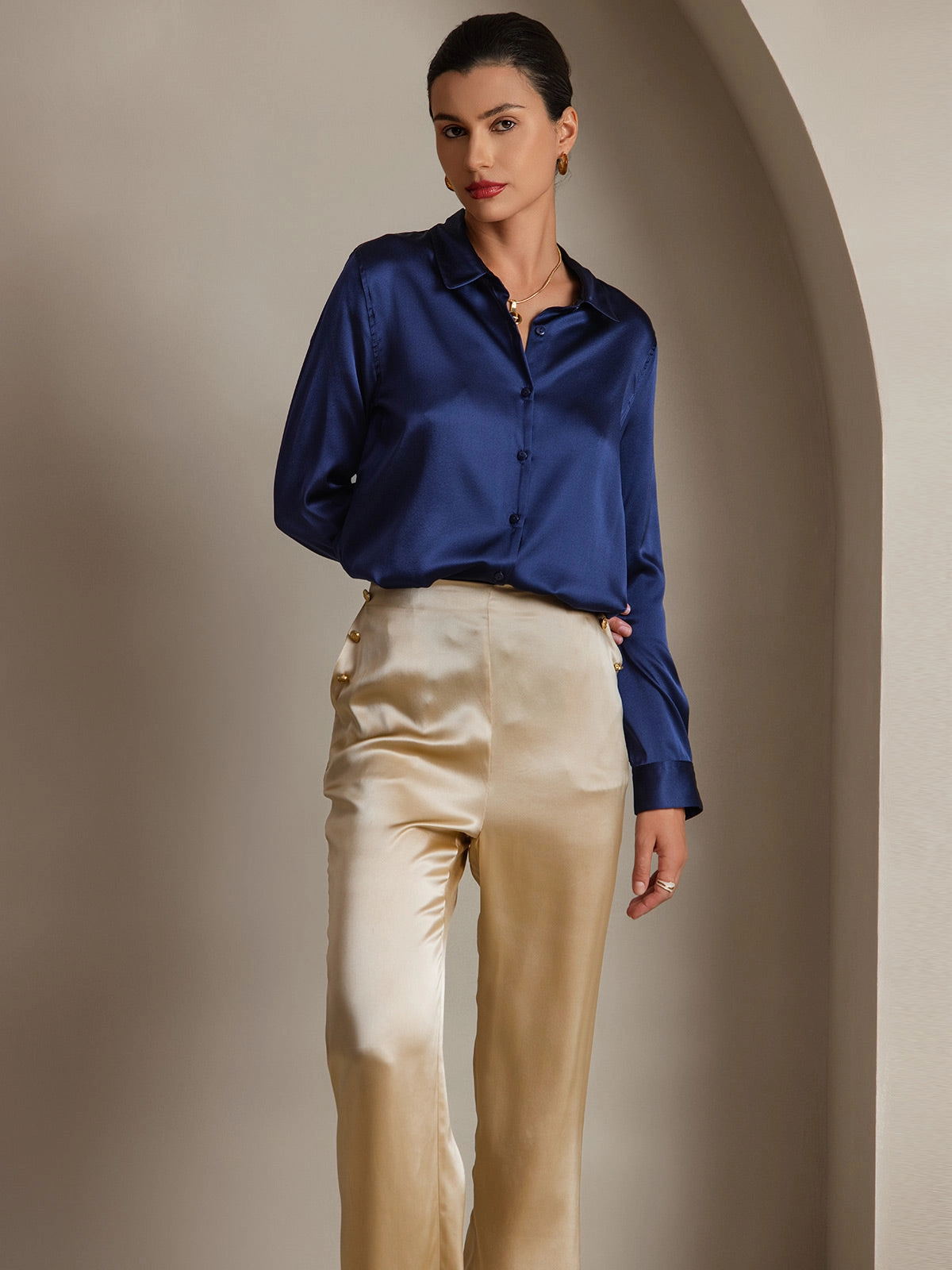 19Momme Silk Basic Military Lapel Shirt