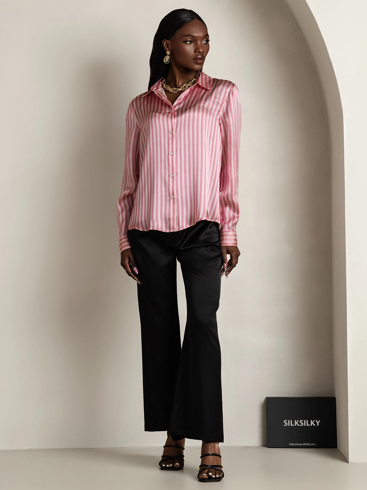 19Momme Silk Basic Military Lapel Shirt