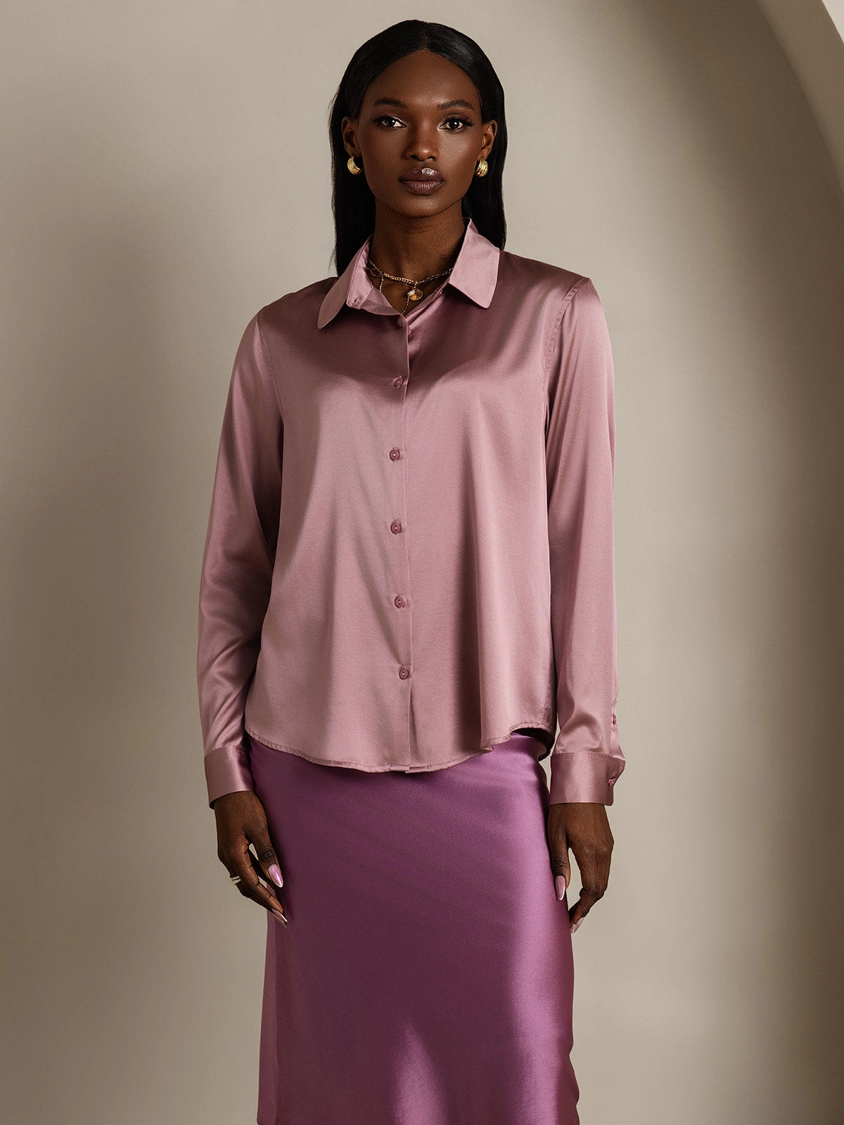 19Momme Silk Basic Military Lapel Shirt