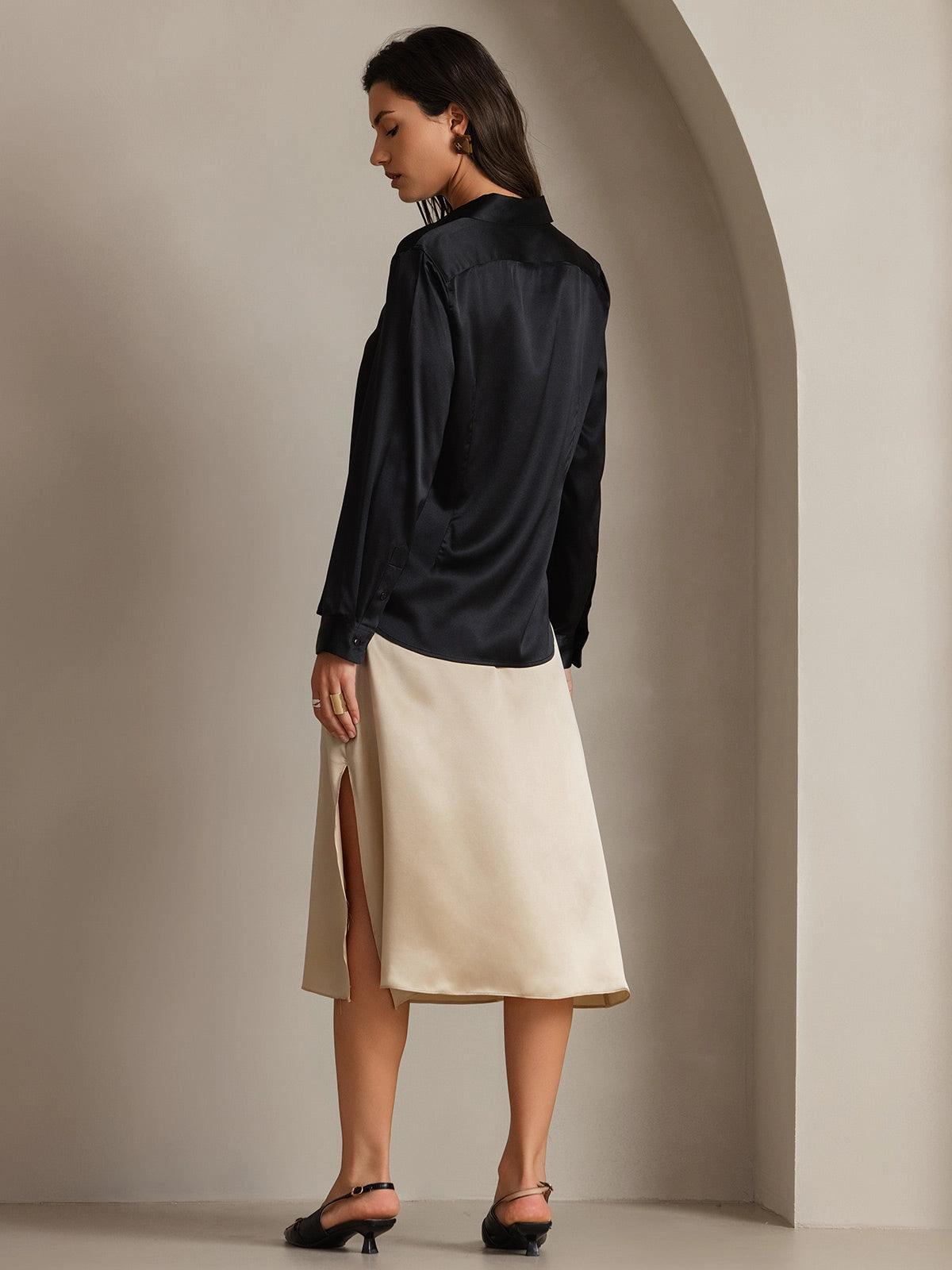 19Momme Silk Basic Military Lapel Shirt