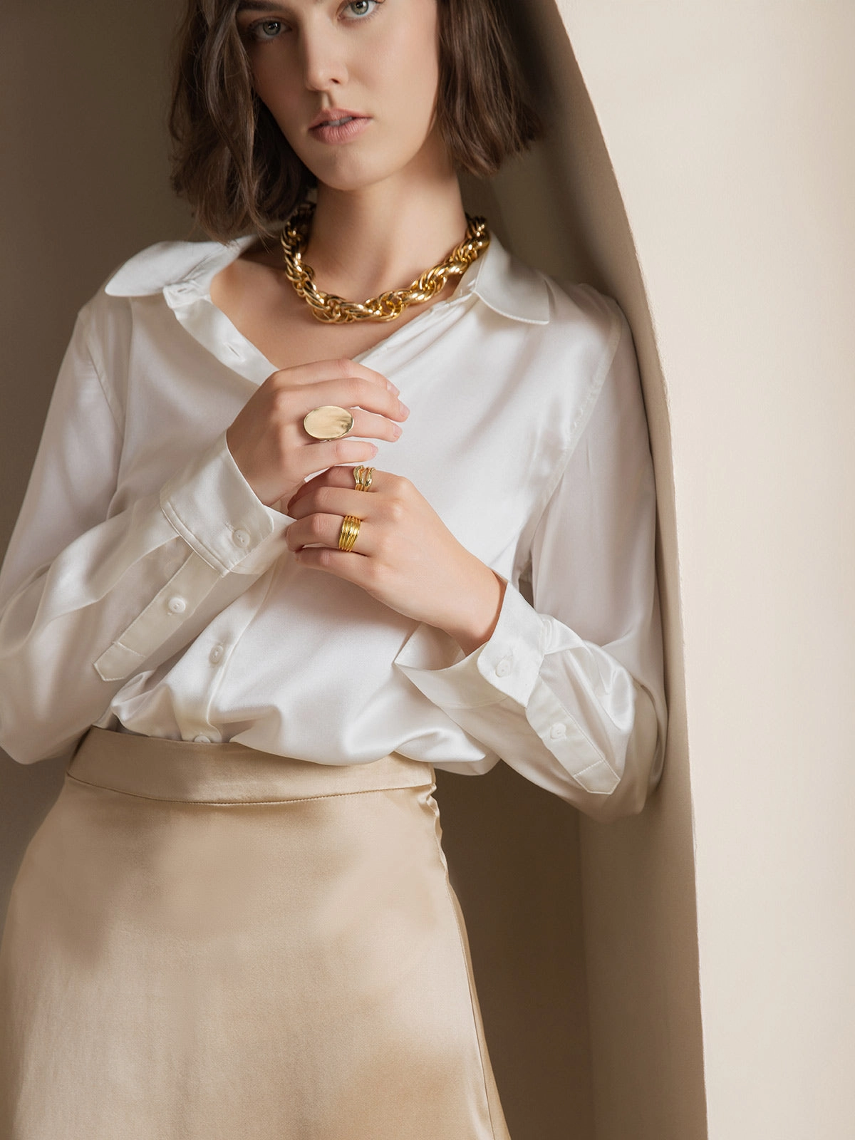19Momme Silk Basic Military Lapel Shirt