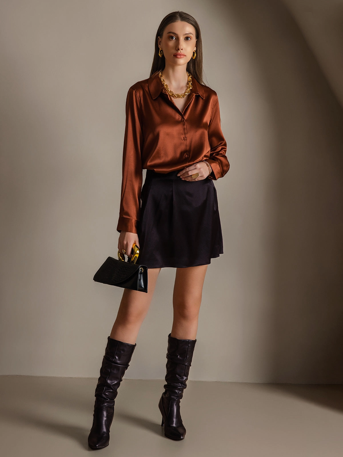 19Momme Silk Basic Military Lapel Shirt