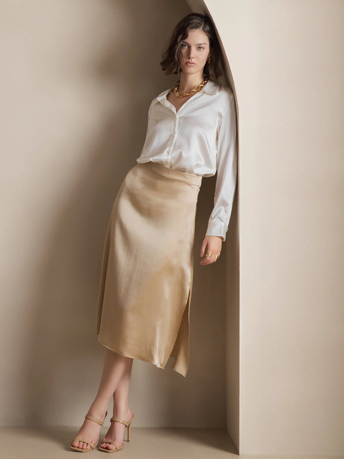 19Momme Silk Basic Military Lapel Shirt