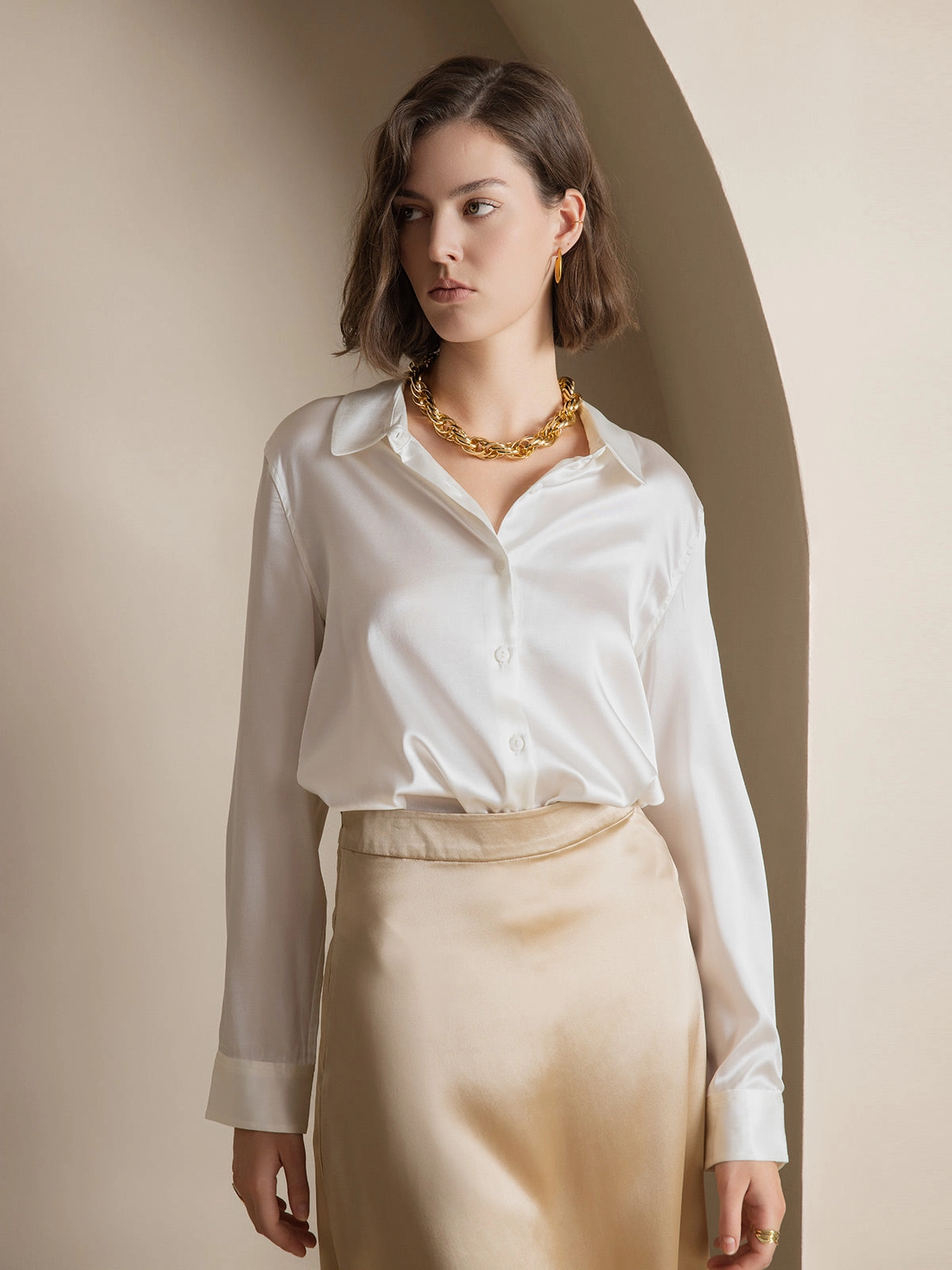 19Momme Silk Basic Military Lapel Shirt
