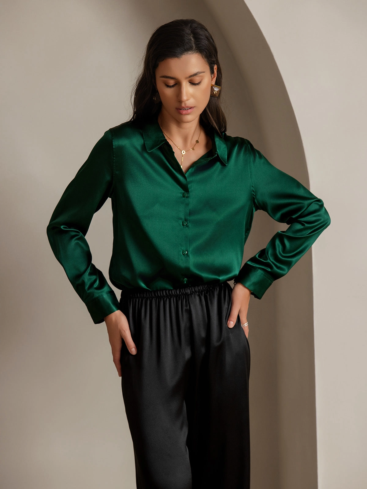 19Momme Silk Basic Military Lapel Shirt