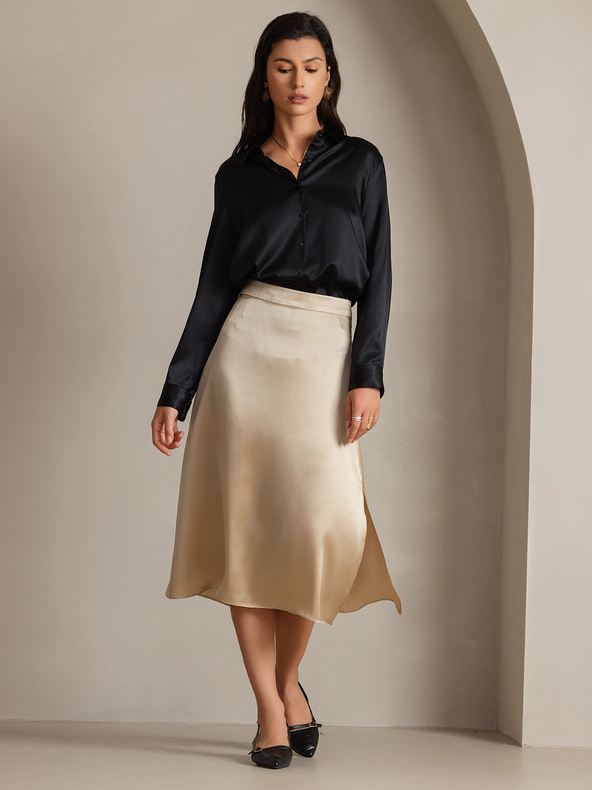 19Momme Silk Basic Military Lapel Shirt