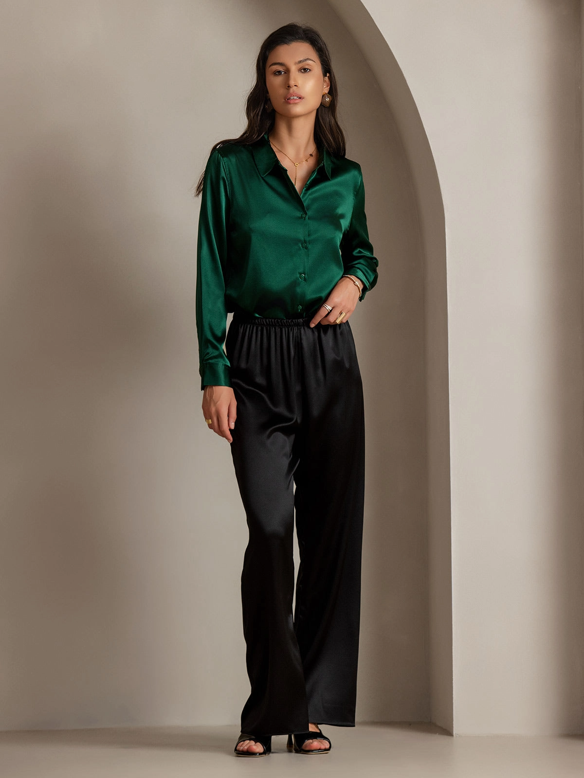 19Momme Silk Basic Military Lapel Shirt