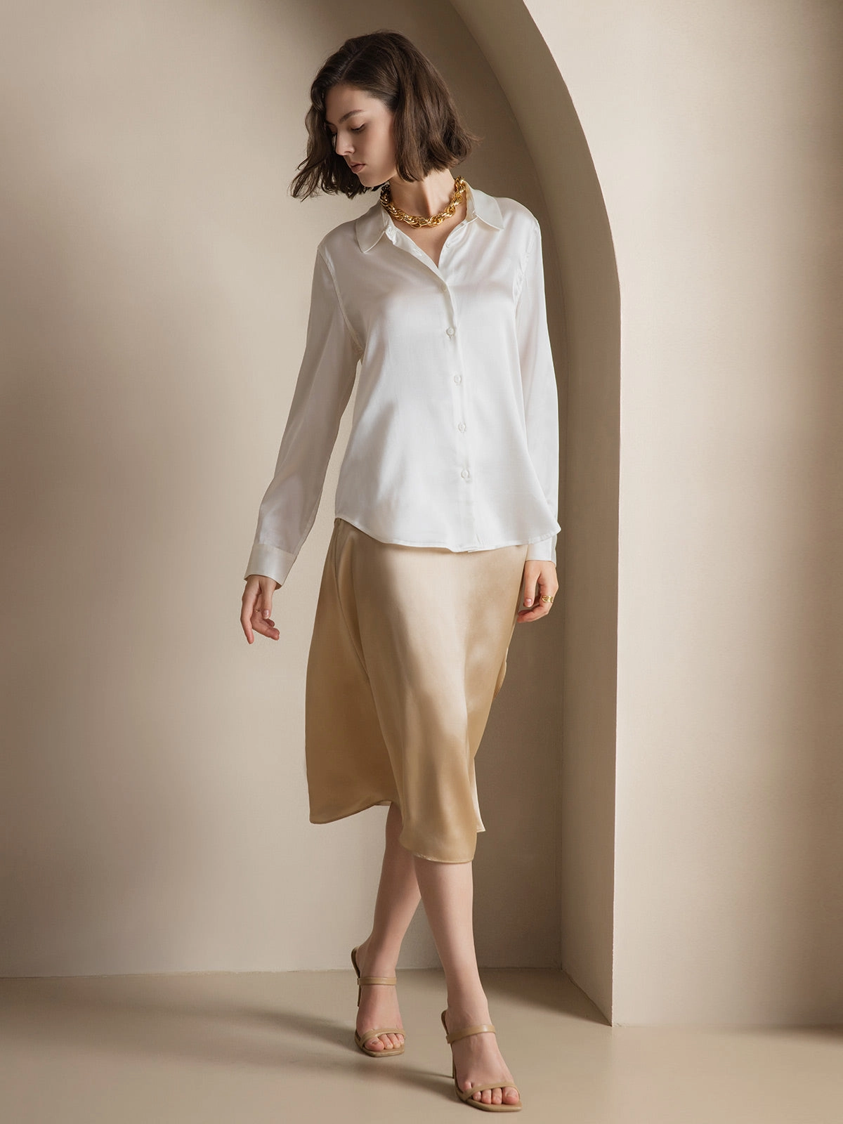 19Momme Silk Basic Military Lapel Shirt
