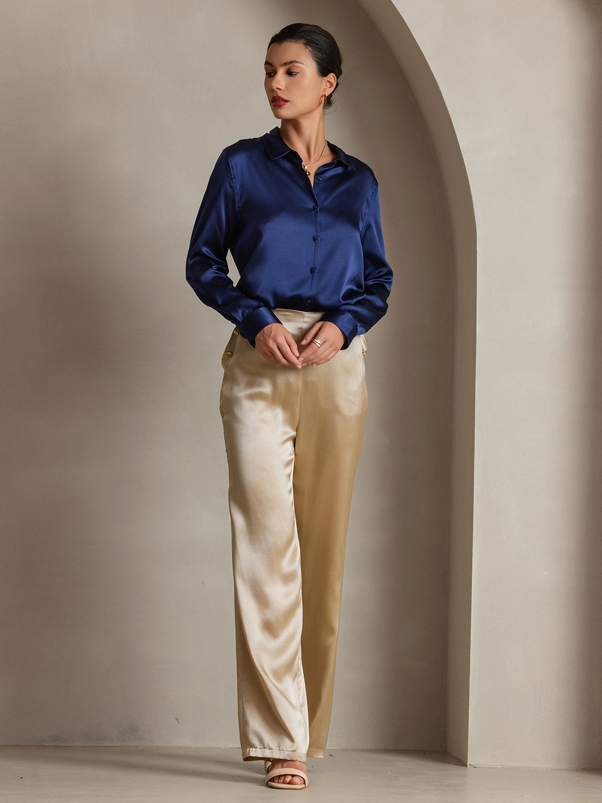 19Momme Silk Basic Military Lapel Shirt