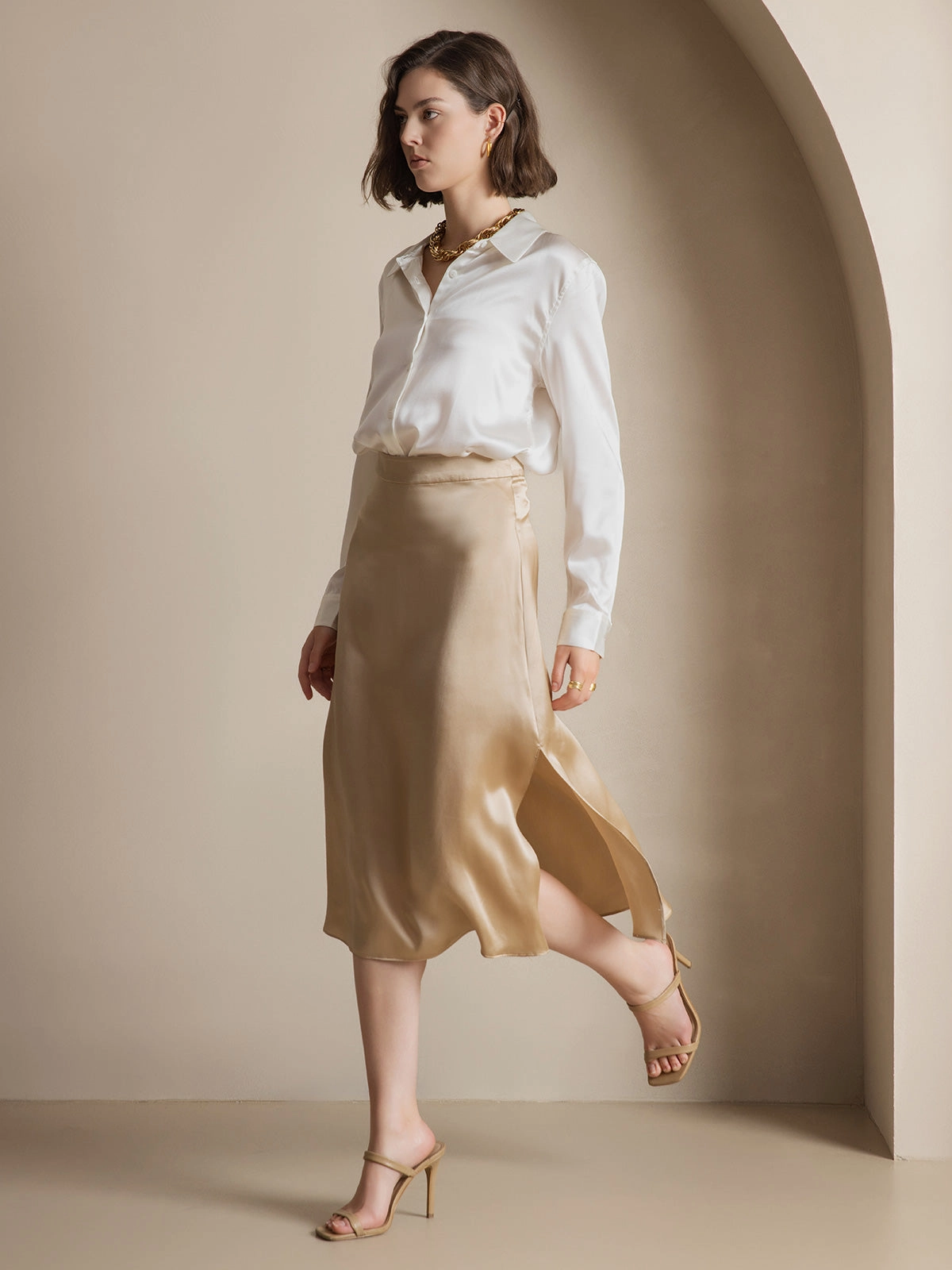 19Momme Silk Basic Military Lapel Shirt