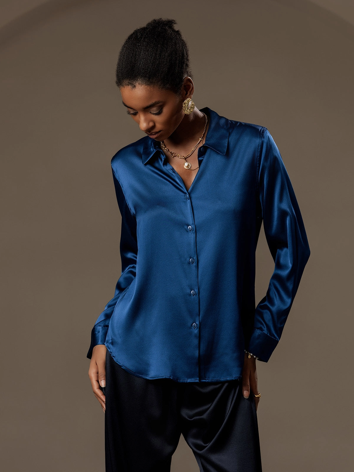 19Momme Silk Basic Military Lapel Shirt