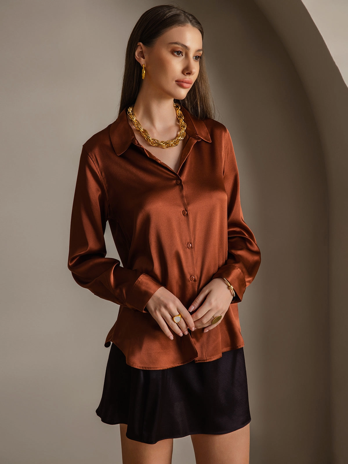 19Momme Silk Basic Military Lapel Shirt