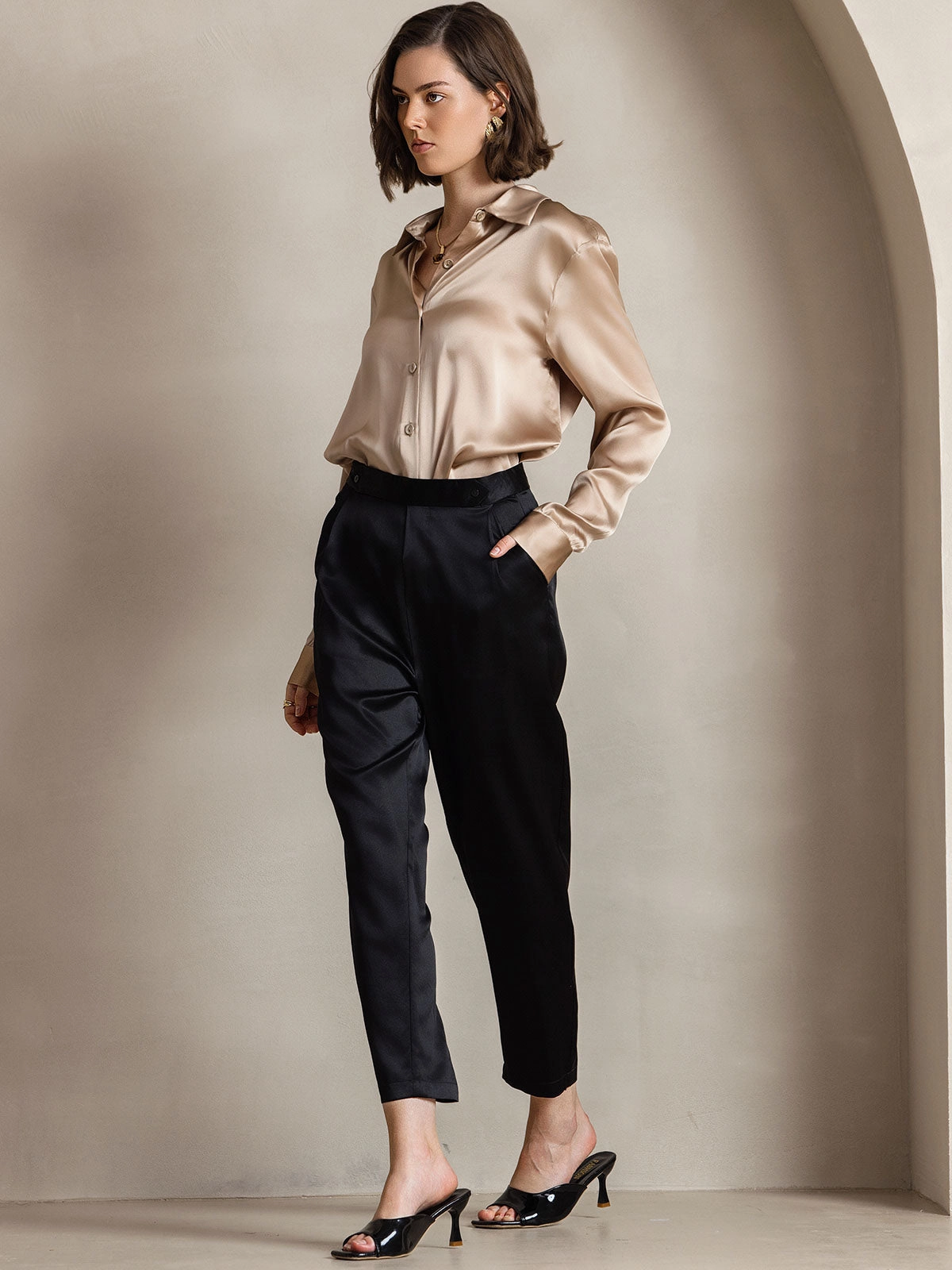 19Momme Silk Basic Military Lapel Shirt