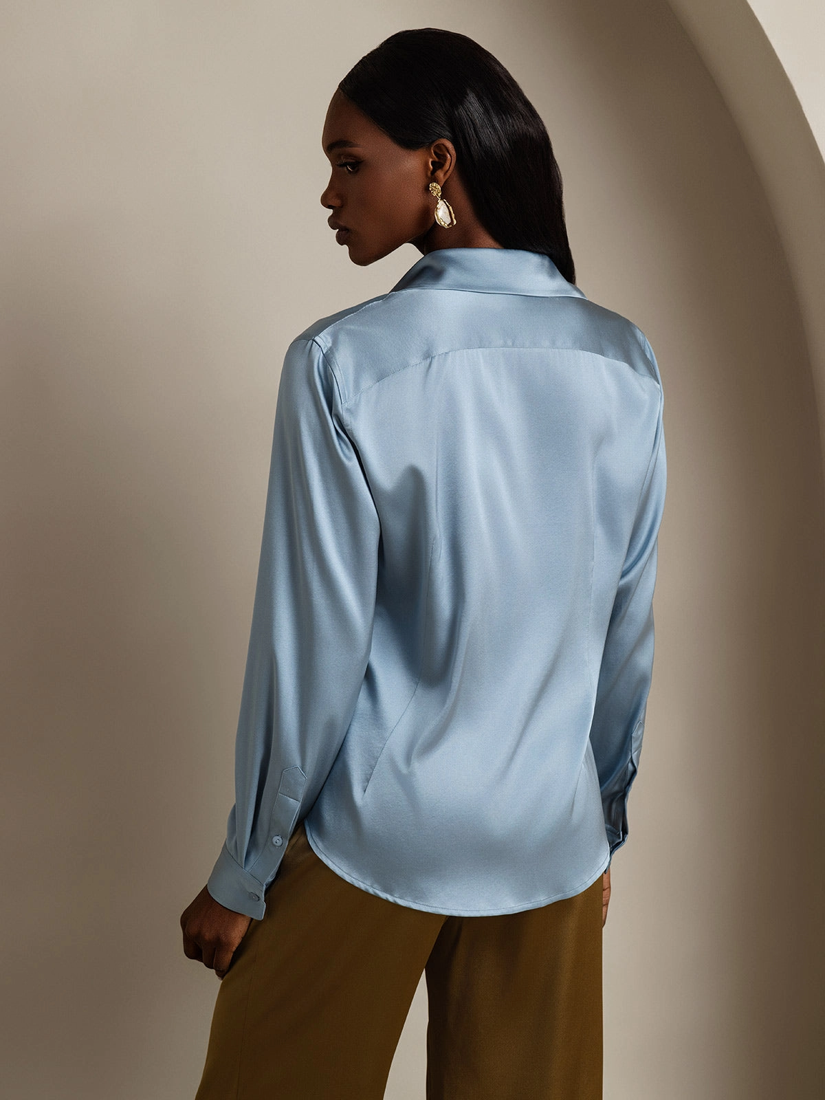 19Momme Silk Basic Military Lapel Shirt