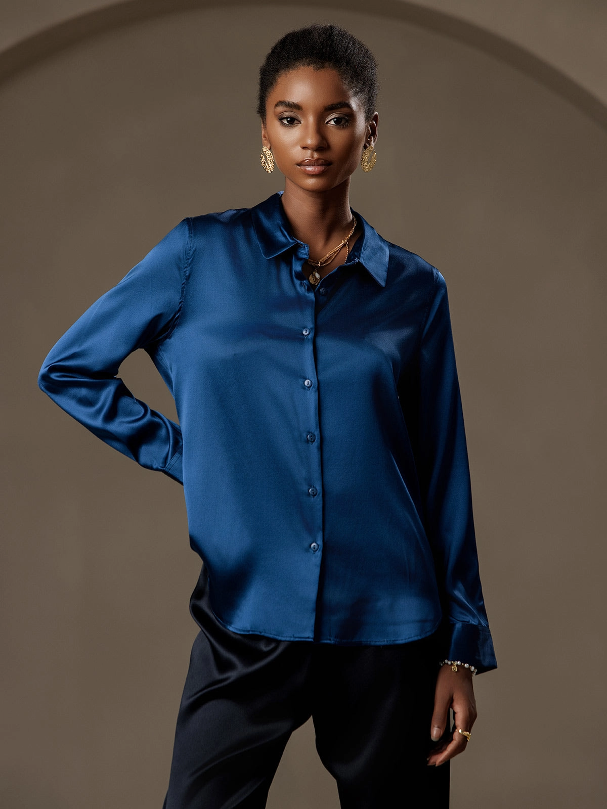 19Momme Silk Basic Military Lapel Shirt