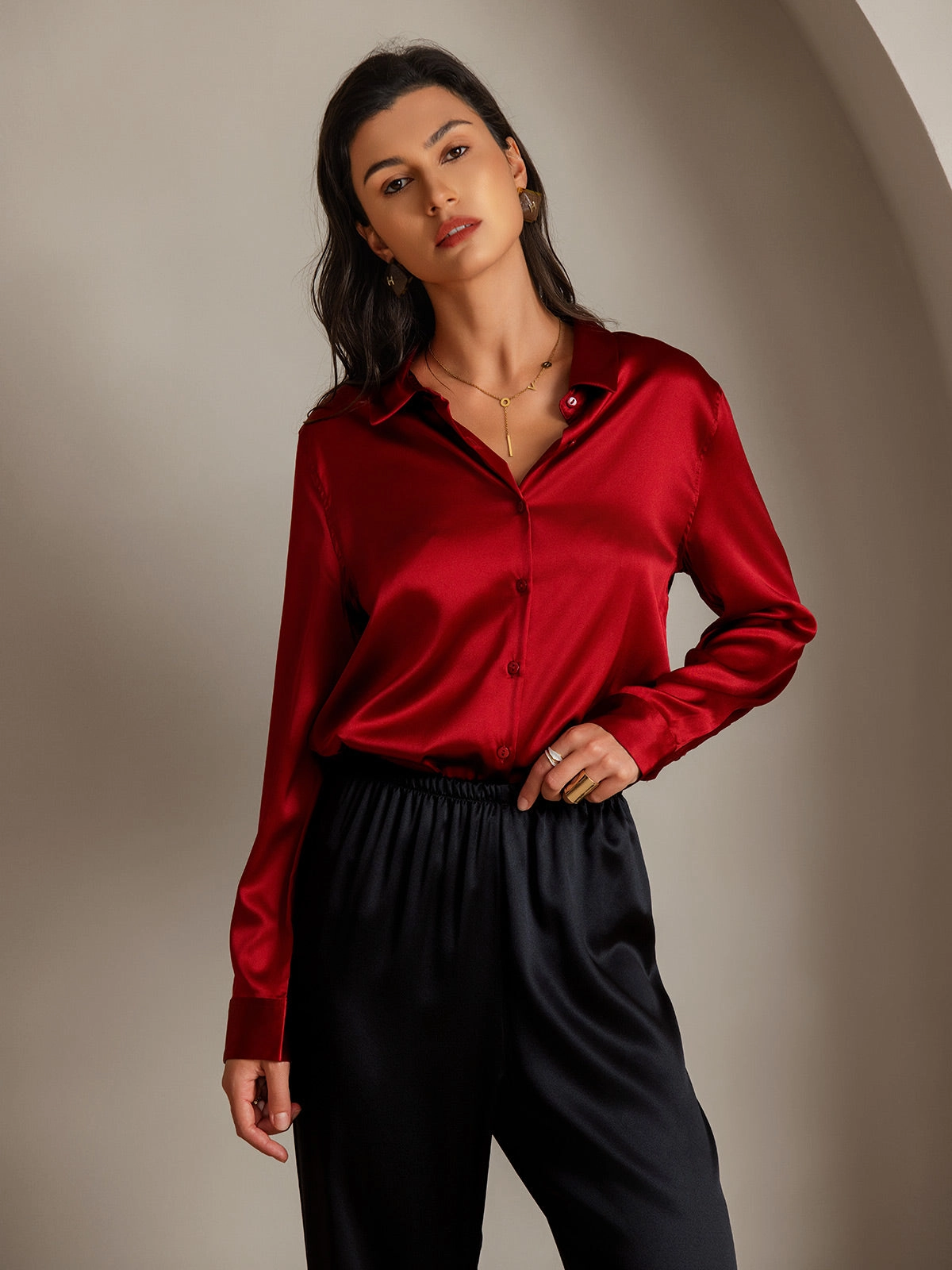 19Momme Silk Basic Military Lapel Shirt