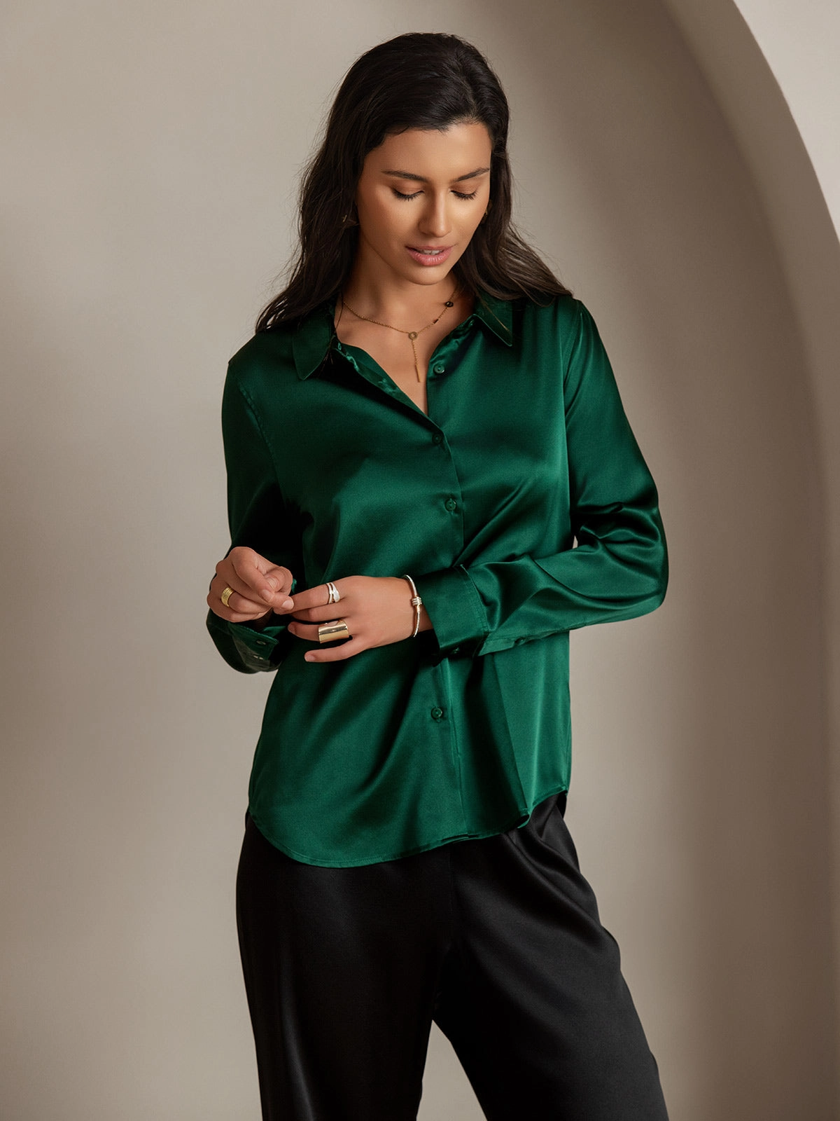 19Momme Silk Basic Military Lapel Shirt