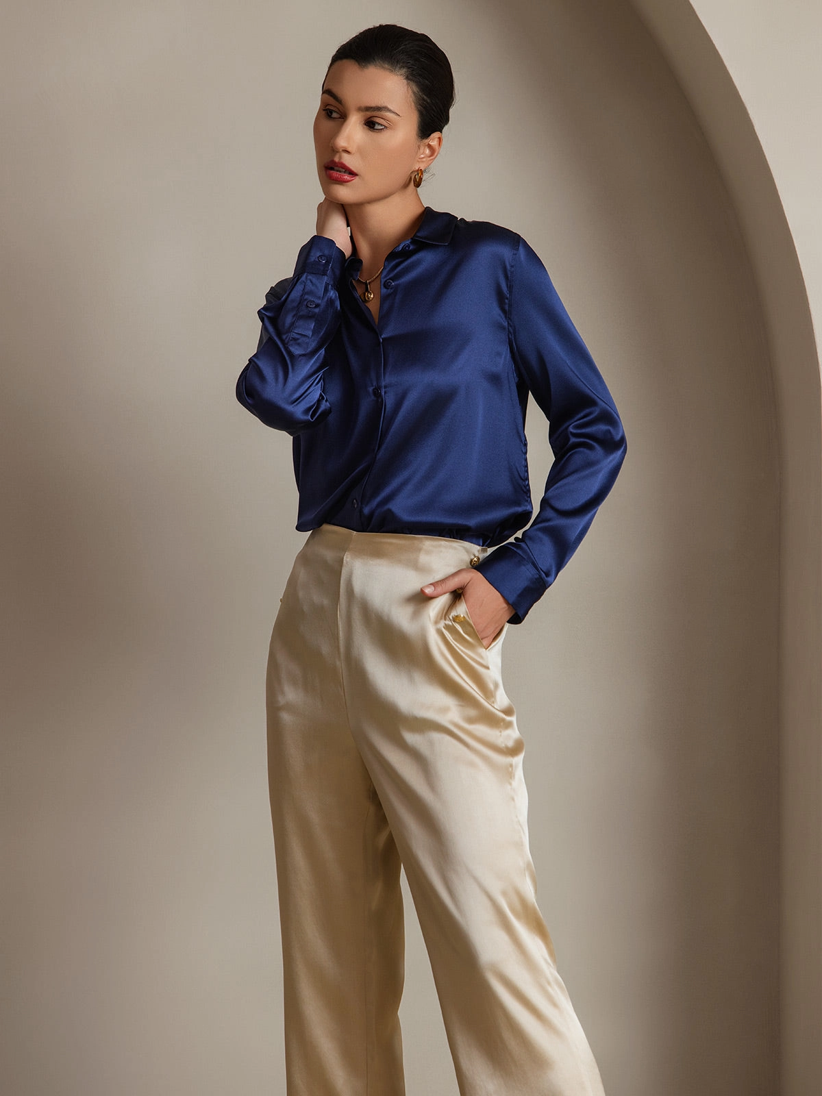 19Momme Silk Basic Military Lapel Shirt
