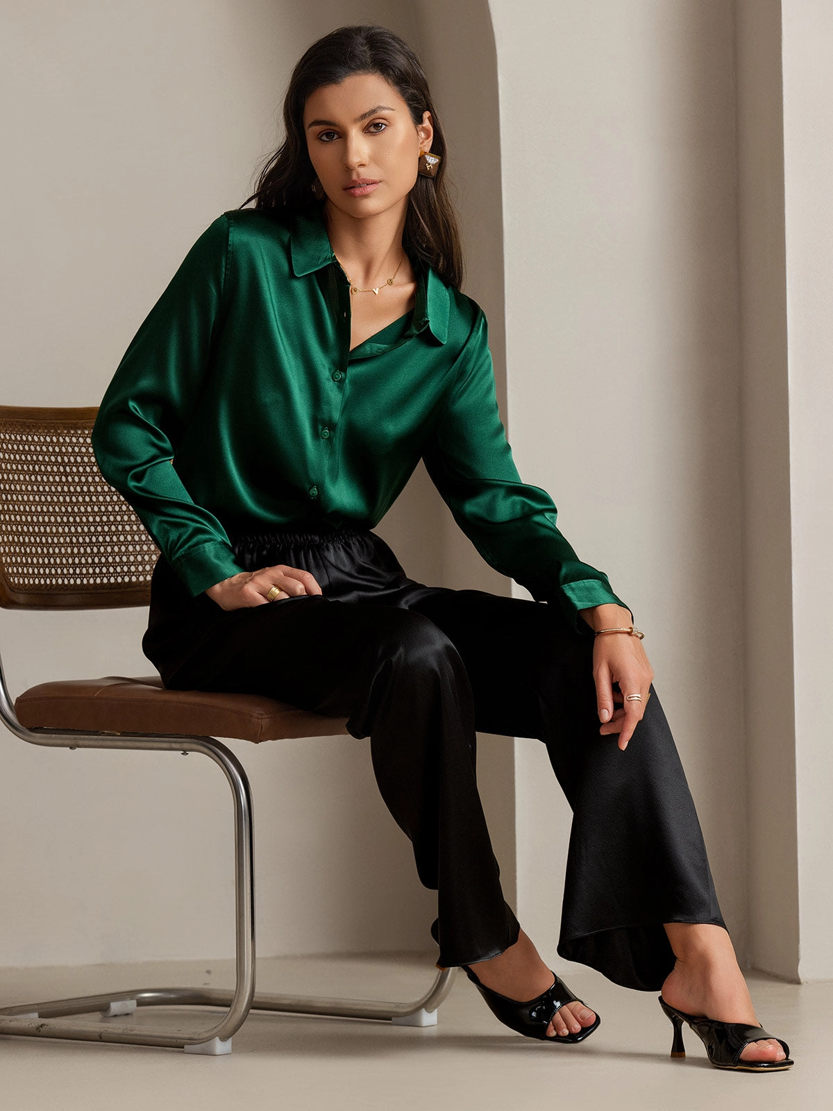 19Momme Silk Basic Military Lapel Shirt