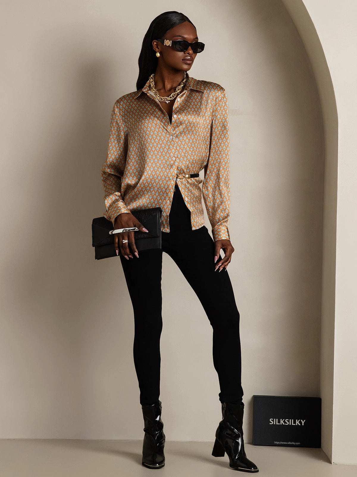 19Momme Silk Basic Military Lapel Shirt
