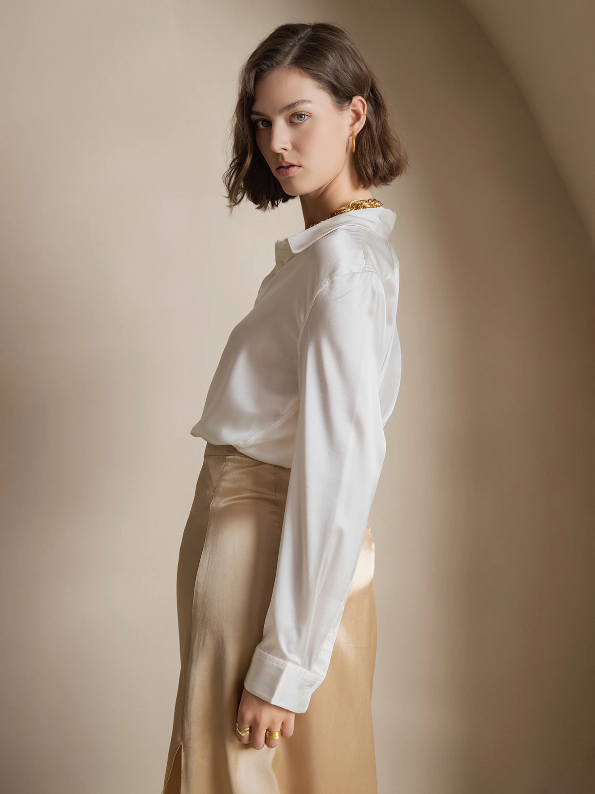 19Momme Silk Basic Military Lapel Shirt