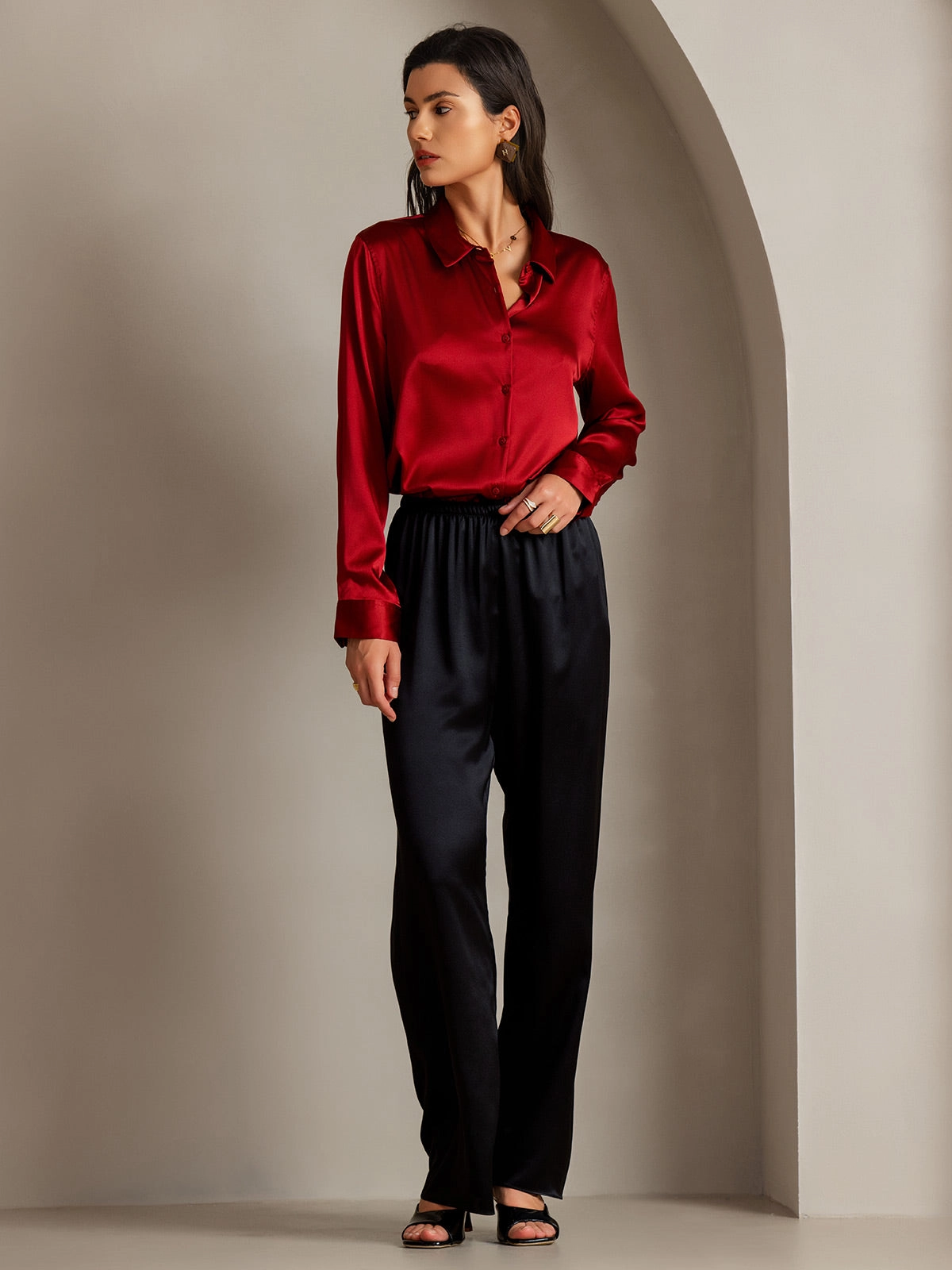 19Momme Silk Basic Military Lapel Shirt