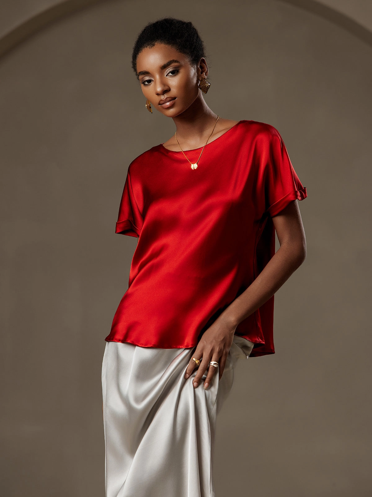 19Momme Silk Casual Short Sleeve T-Shirt