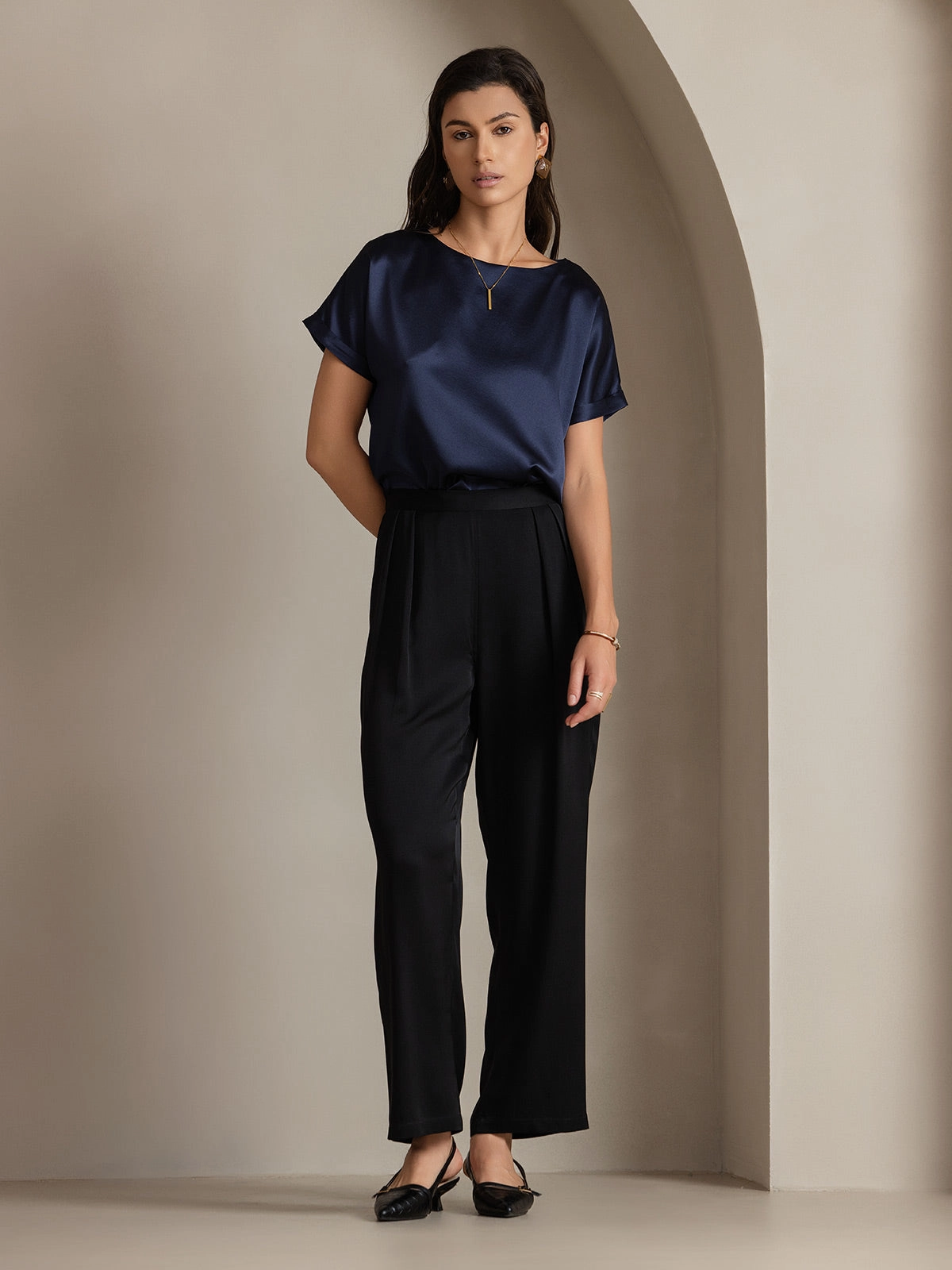 19Momme Silk Casual Short Sleeve T-Shirt