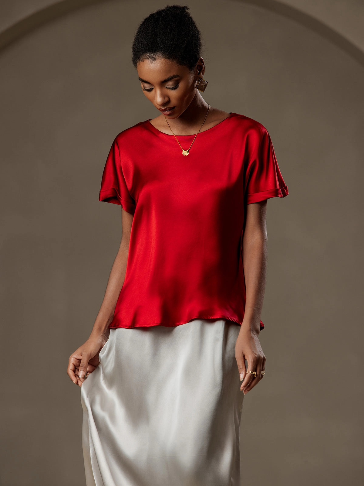 19Momme Silk Casual Short Sleeve T-Shirt