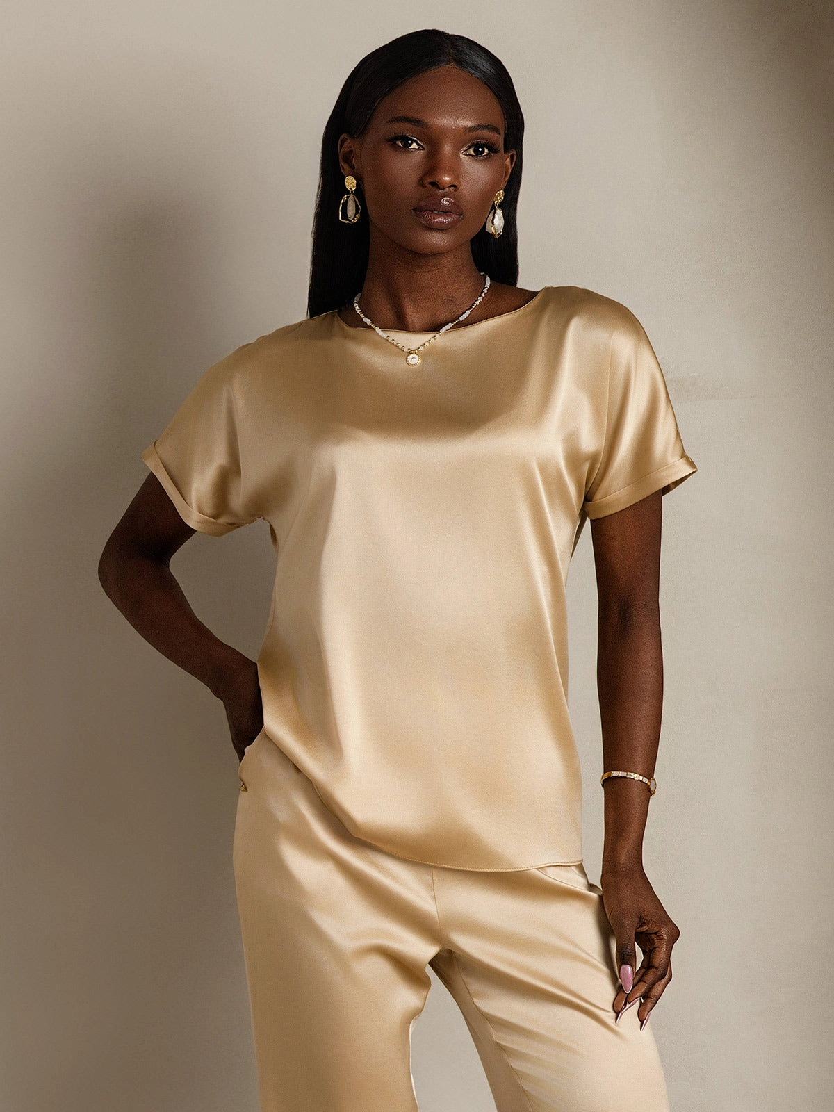19Momme Silk Casual Short Sleeve T-Shirt