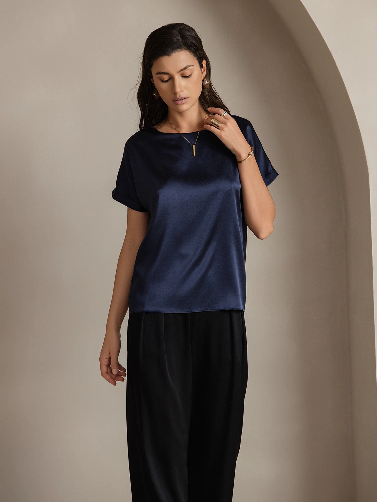 19Momme Silk Casual Short Sleeve T-Shirt