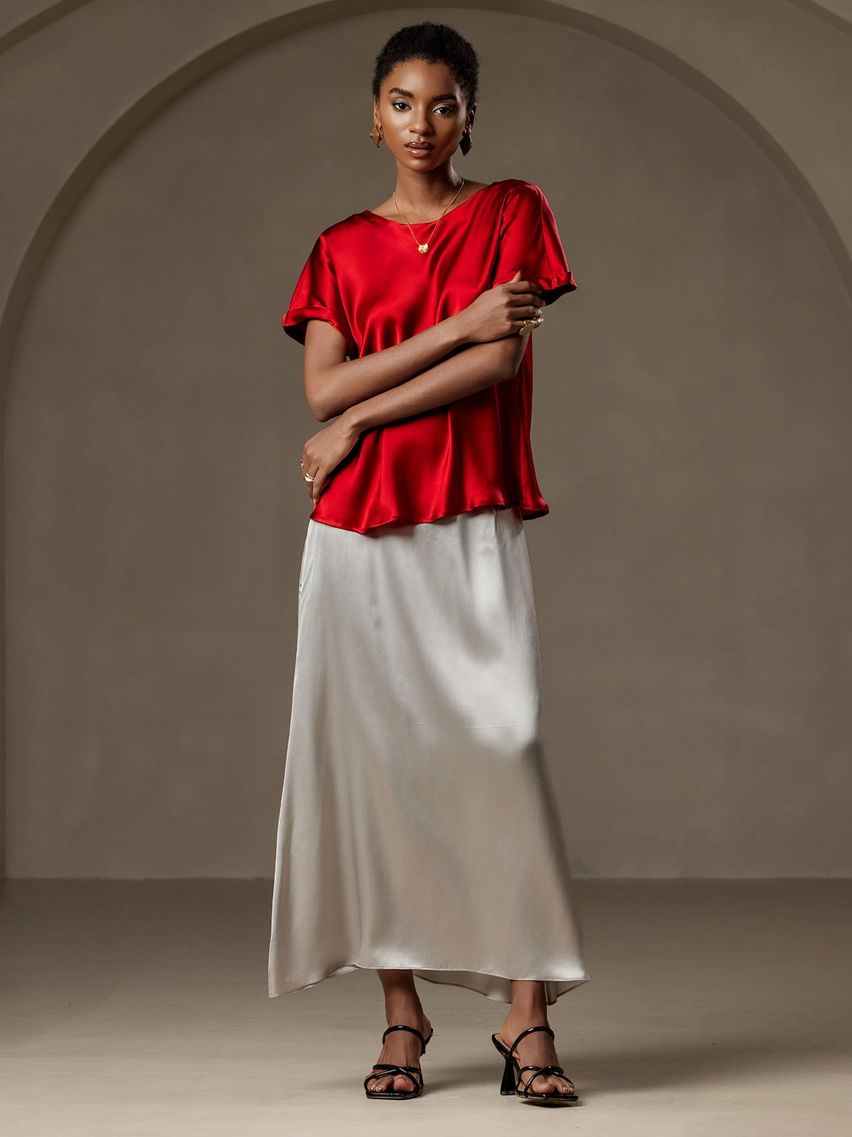 19Momme Silk Casual Short Sleeve T-Shirt