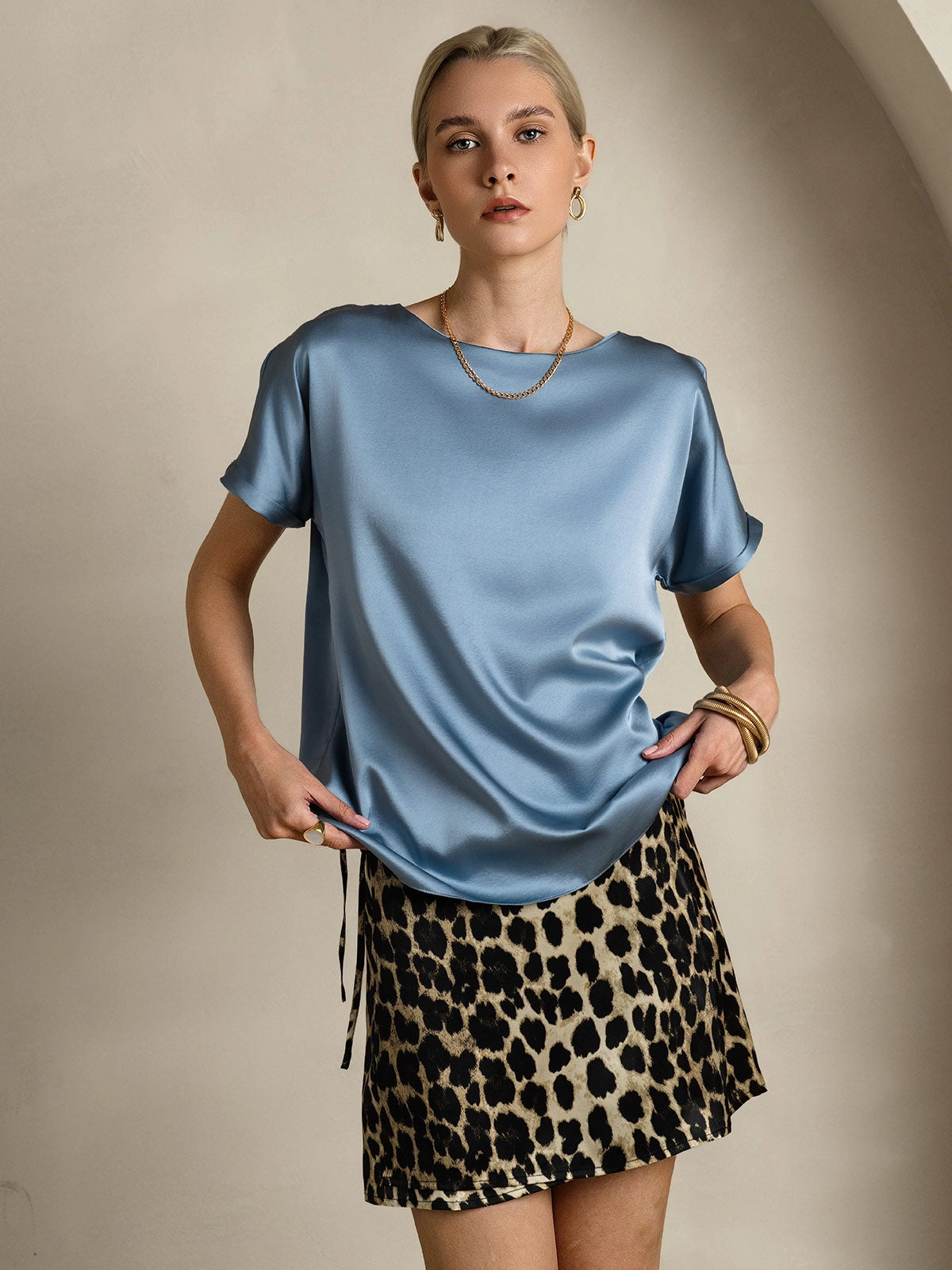 19Momme Silk Casual Short Sleeve T-Shirt